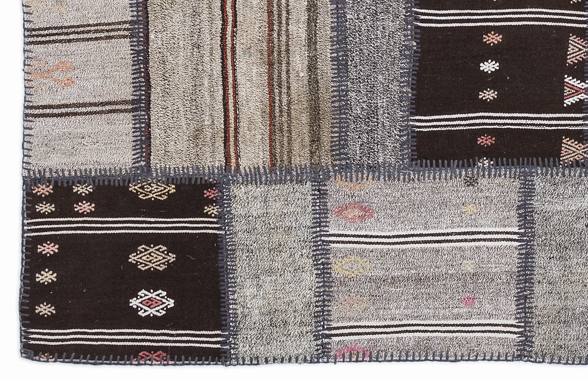 Striped Over Dyed Kilim Patchwork Unique Rug 5'3'' x 7'7'' ft 160 x 230 cm