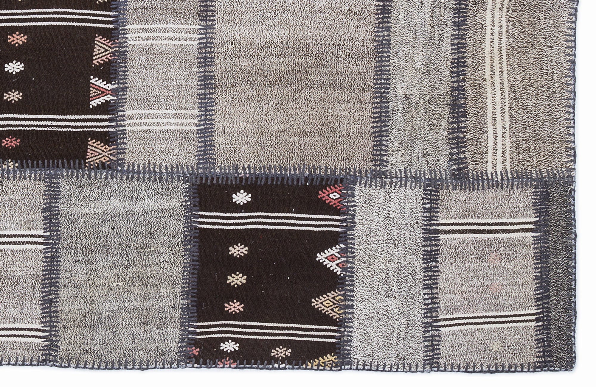 Striped Over Dyed Kilim Patchwork Unique Rug 5'3'' x 7'7'' ft 160 x 230 cm