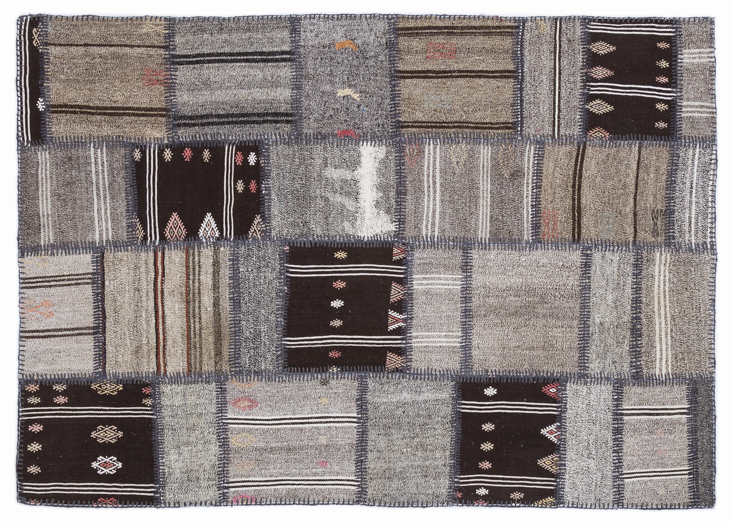 Striped Over Dyed Kilim Patchwork Unique Rug 5'3'' x 7'7'' ft 160 x 230 cm