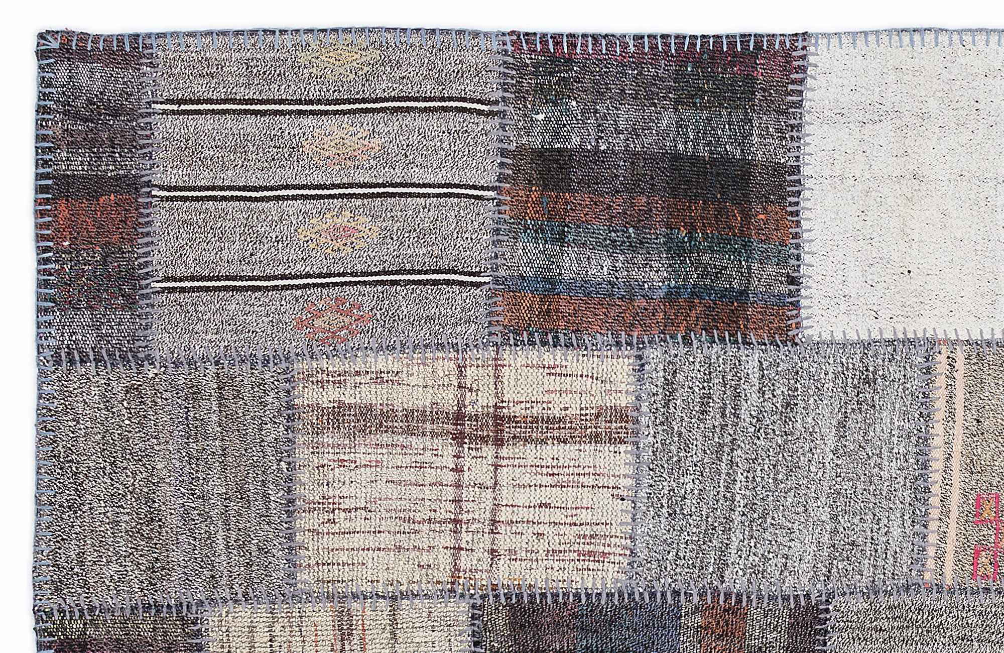 Striped Over Dyed Kilim Patchwork Unique Rug 5'3'' x 7'7'' ft 160 x 230 cm