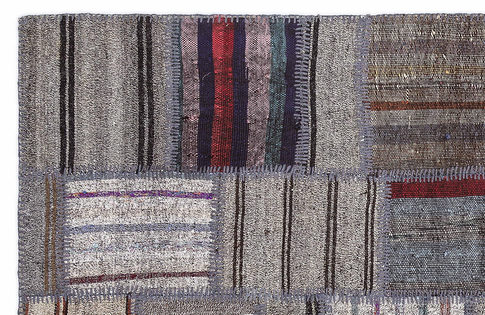 Striped Over Dyed Kilim Patchwork Unique Rug 5'3'' x 7'7'' ft 160 x 230 cm