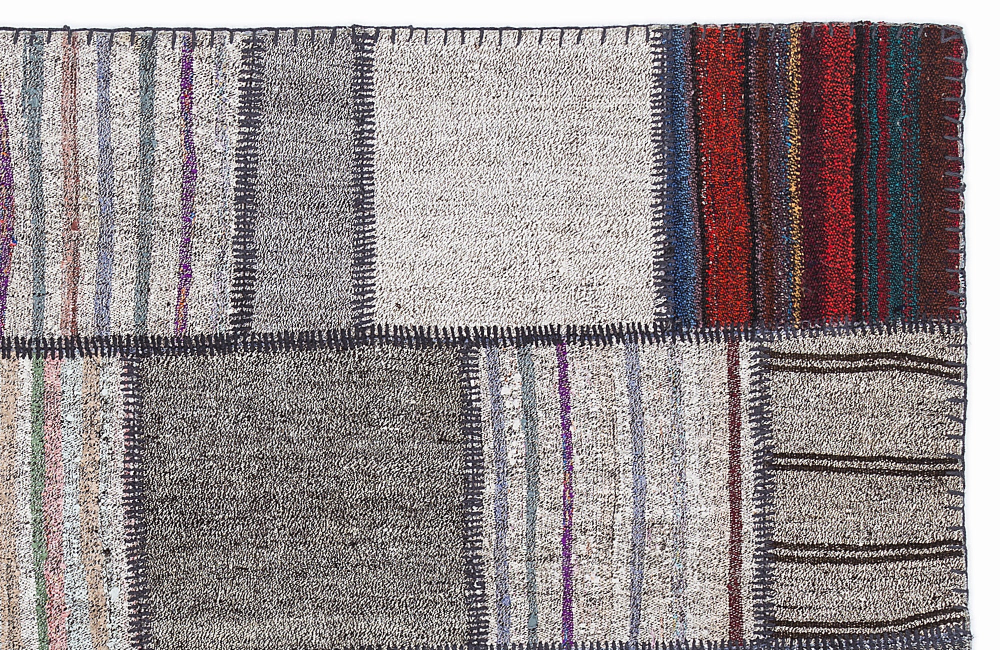 Striped Over Dyed Kilim Patchwork Unique Rug 5'3'' x 7'7'' ft 160 x 230 cm