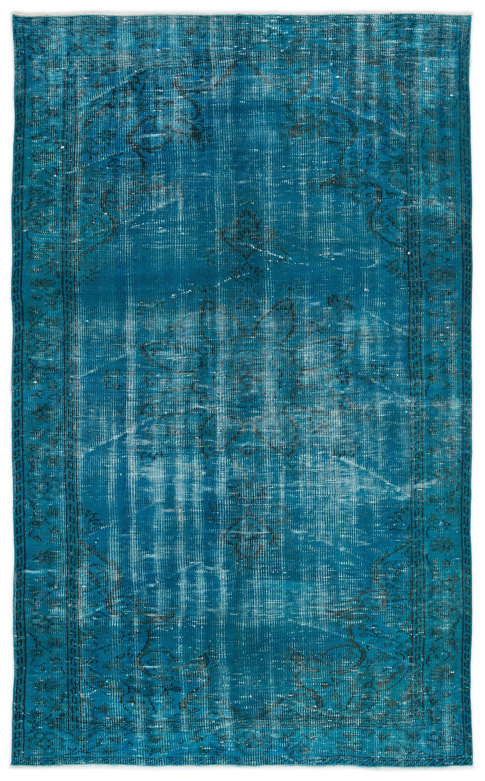 Turquoise Over Dyed Vintage Rug 5'4'' x 8'10'' ft 163 x 269 cm