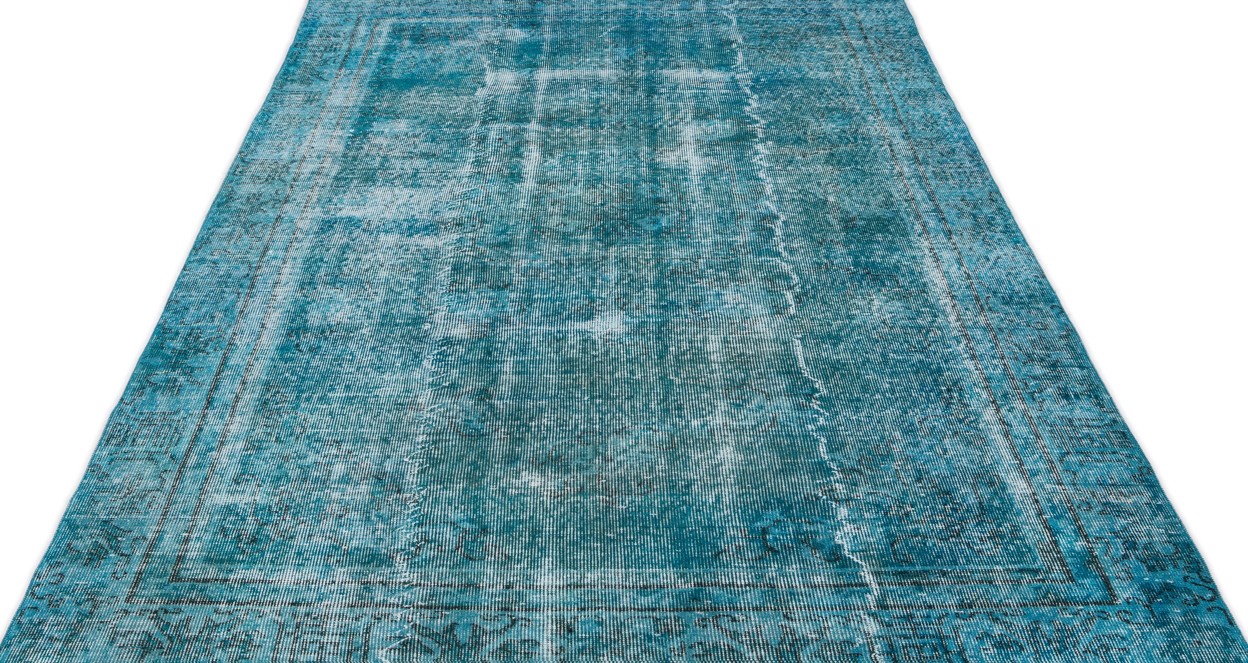 Turquoise Over Dyed Vintage Rug 5'4'' x 8'12'' ft 162 x 274 cm