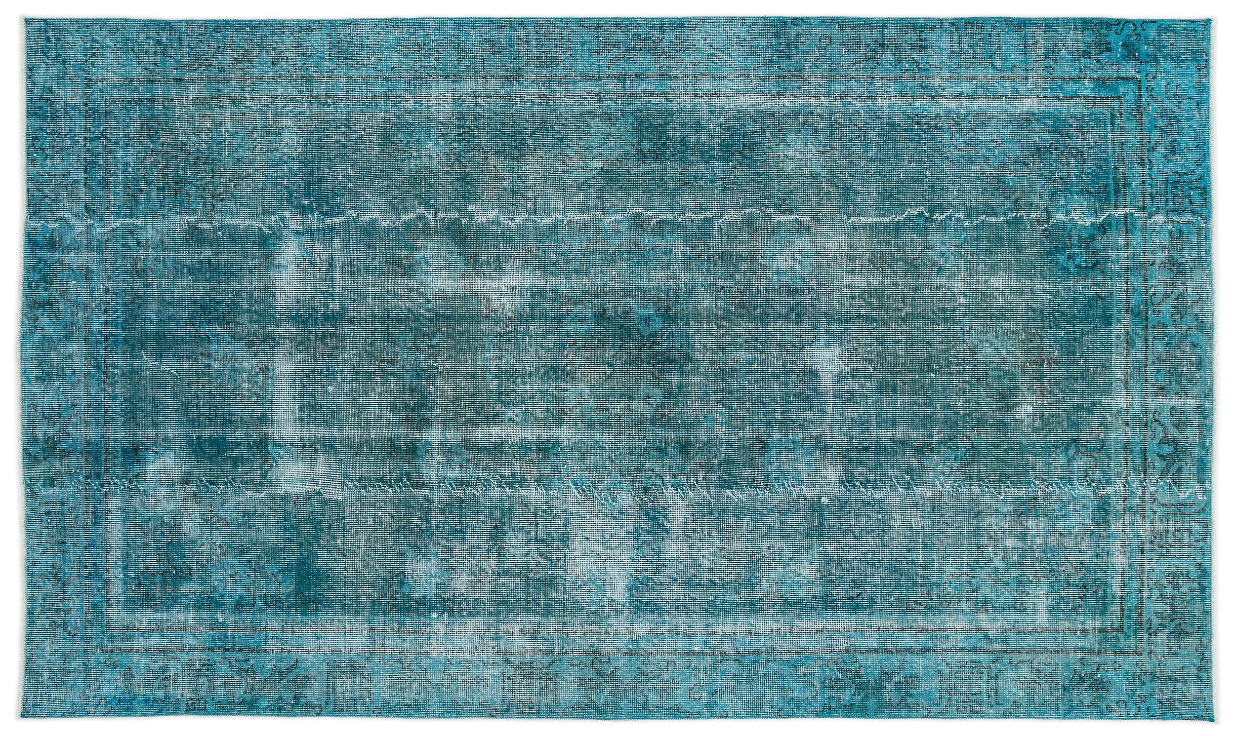 Turquoise Over Dyed Vintage Rug 5'4'' x 8'12'' ft 162 x 274 cm