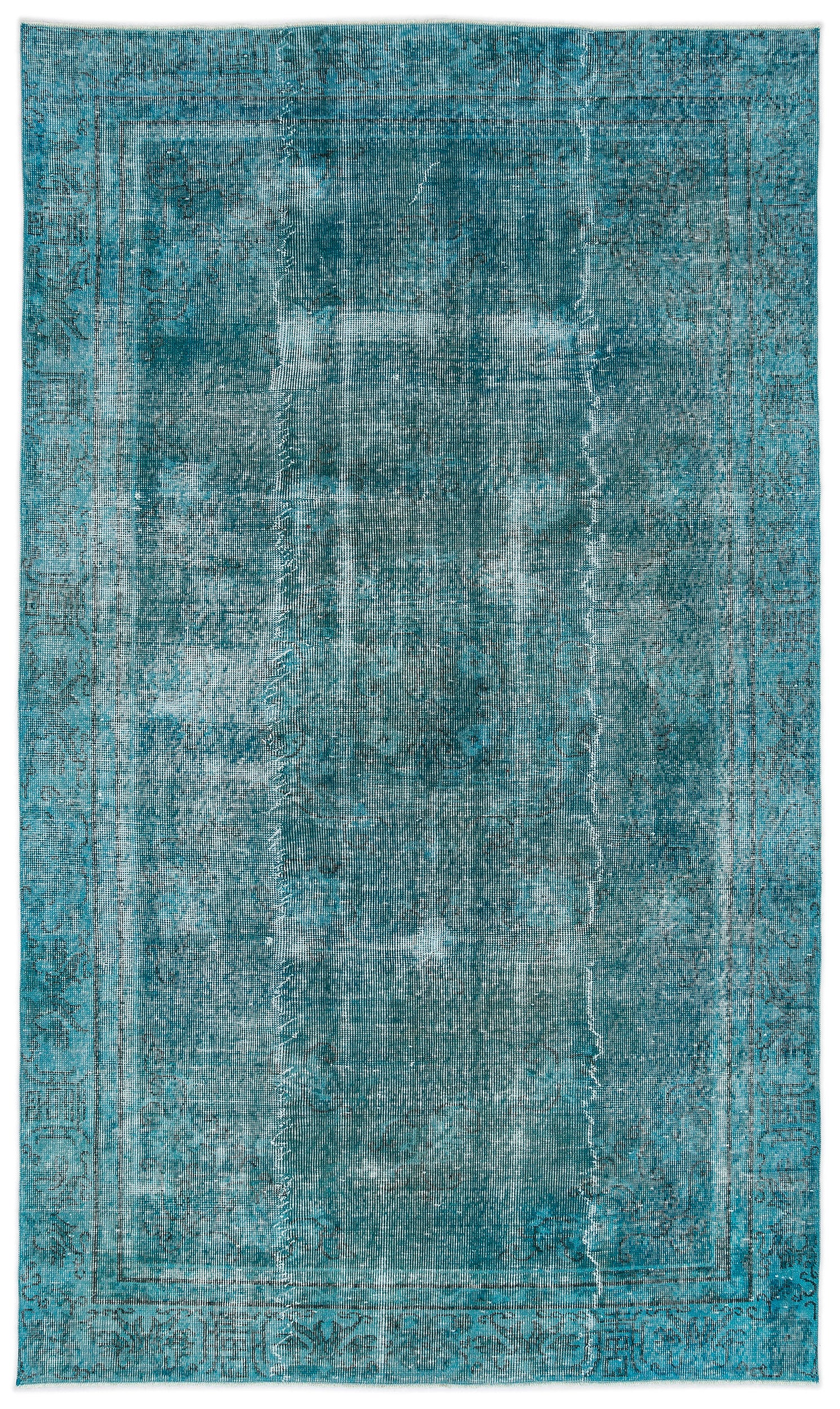 Turquoise Over Dyed Vintage Rug 5'4'' x 8'12'' ft 162 x 274 cm