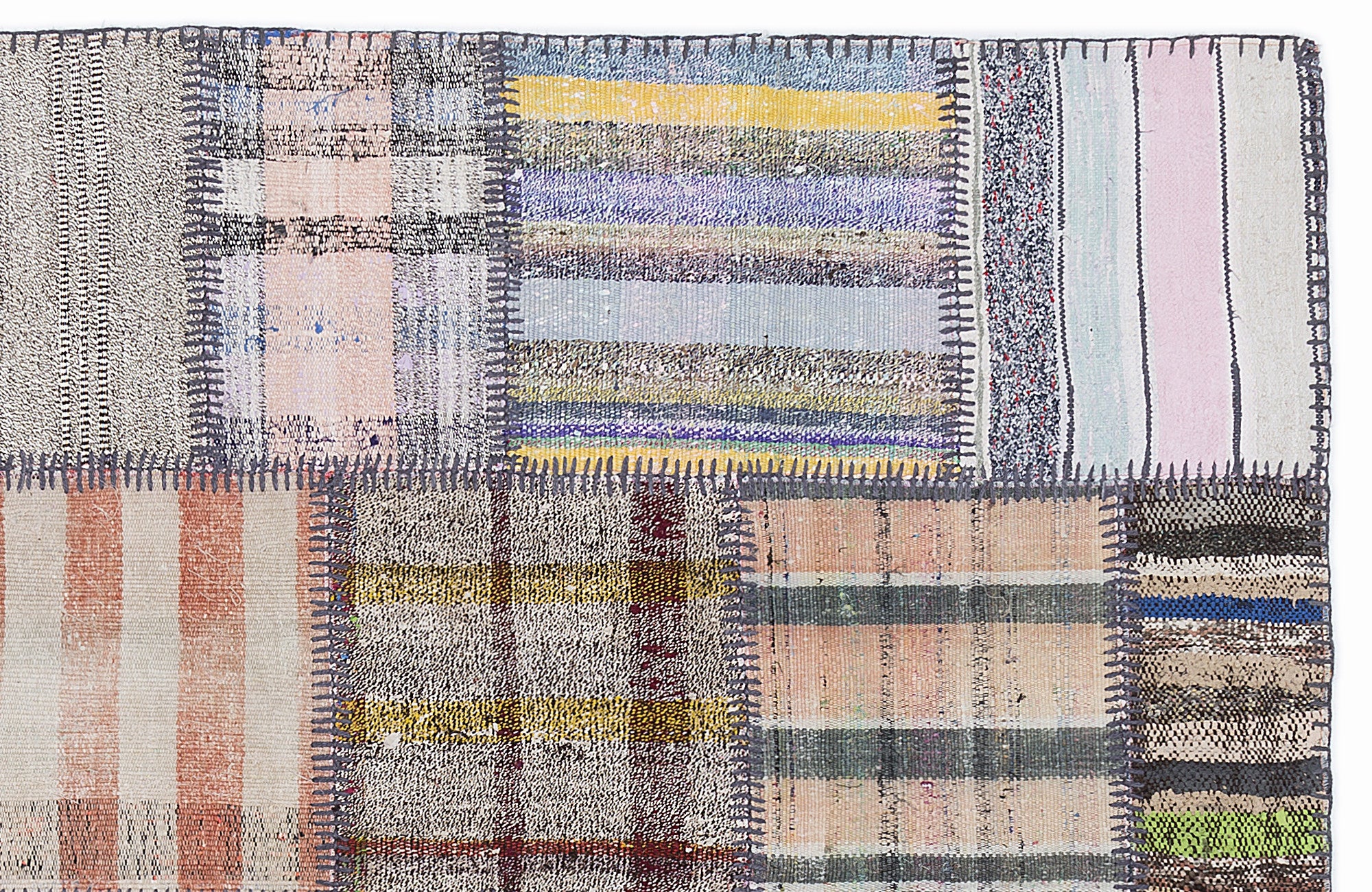 Striped Over Dyed Kilim Patchwork Unique Rug 5'3'' x 7'7'' ft 160 x 230 cm
