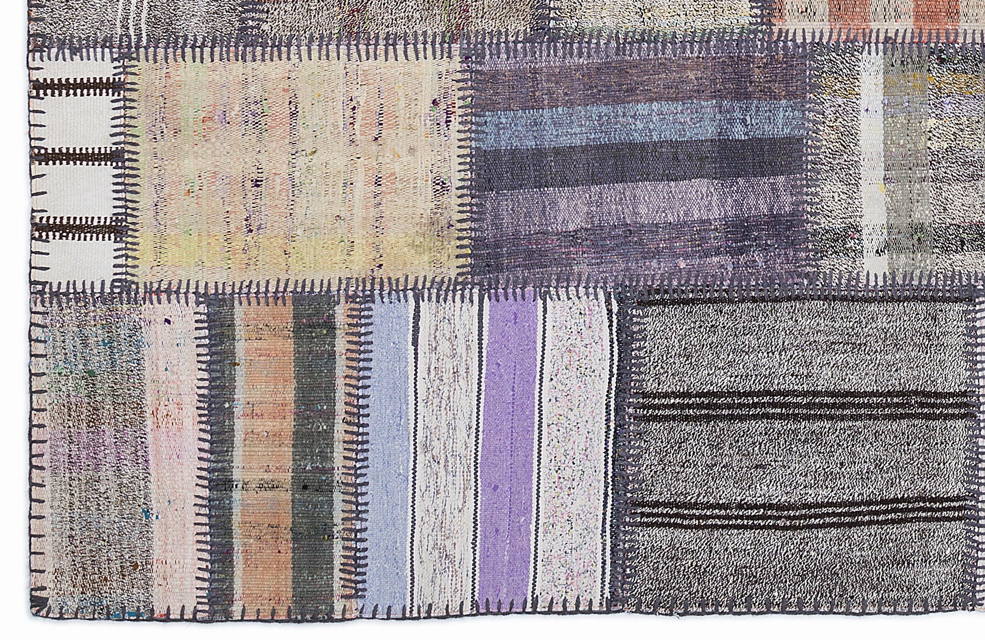 Striped Over Dyed Kilim Patchwork Unique Rug 5'3'' x 7'7'' ft 160 x 230 cm