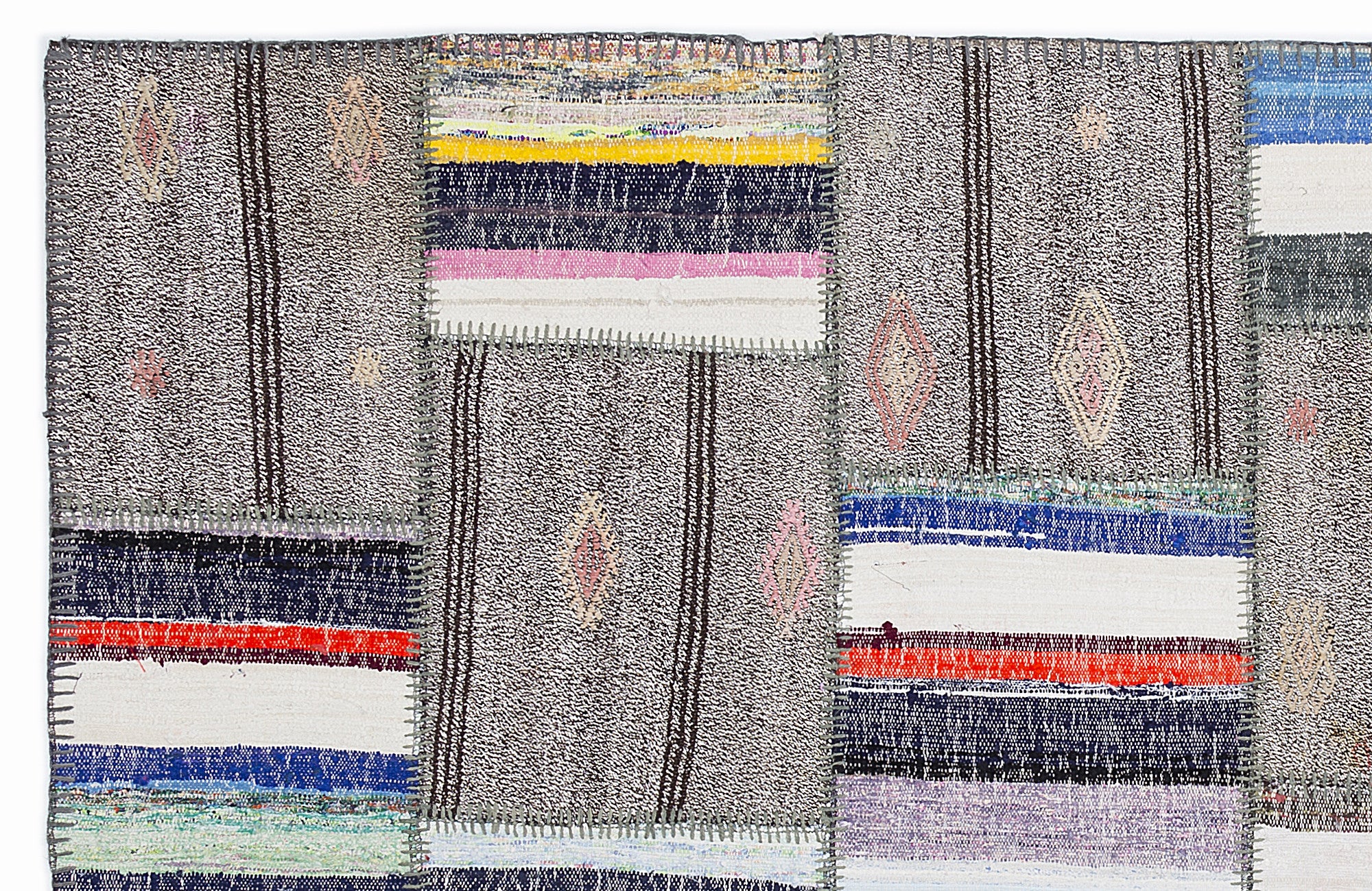 Striped Over Dyed Kilim Patchwork Unique Rug 5'3'' x 7'7'' ft 160 x 230 cm