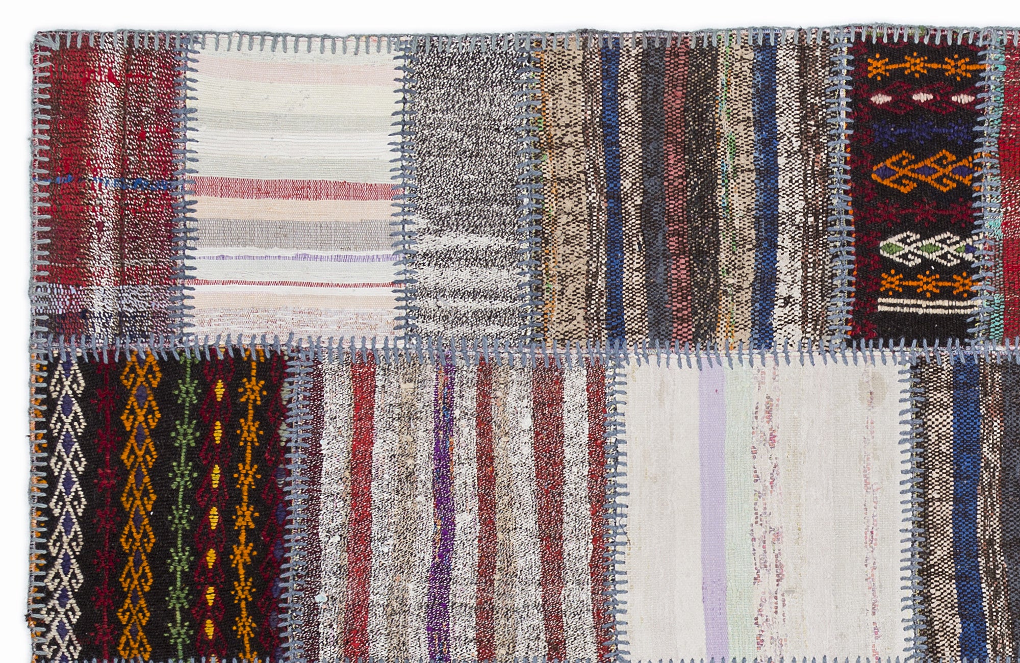 Striped Over Dyed Kilim Patchwork Unique Rug 5'3'' x 7'7'' ft 160 x 230 cm
