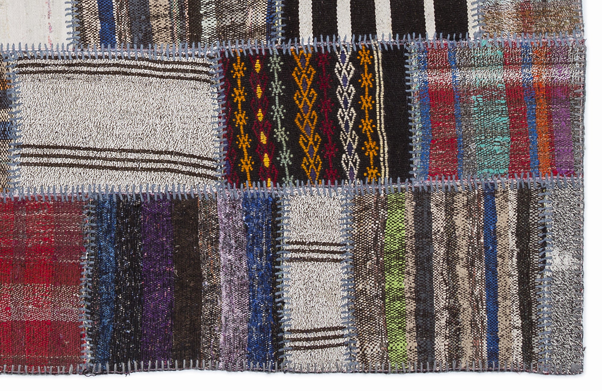 Striped Over Dyed Kilim Patchwork Unique Rug 5'3'' x 7'7'' ft 160 x 230 cm
