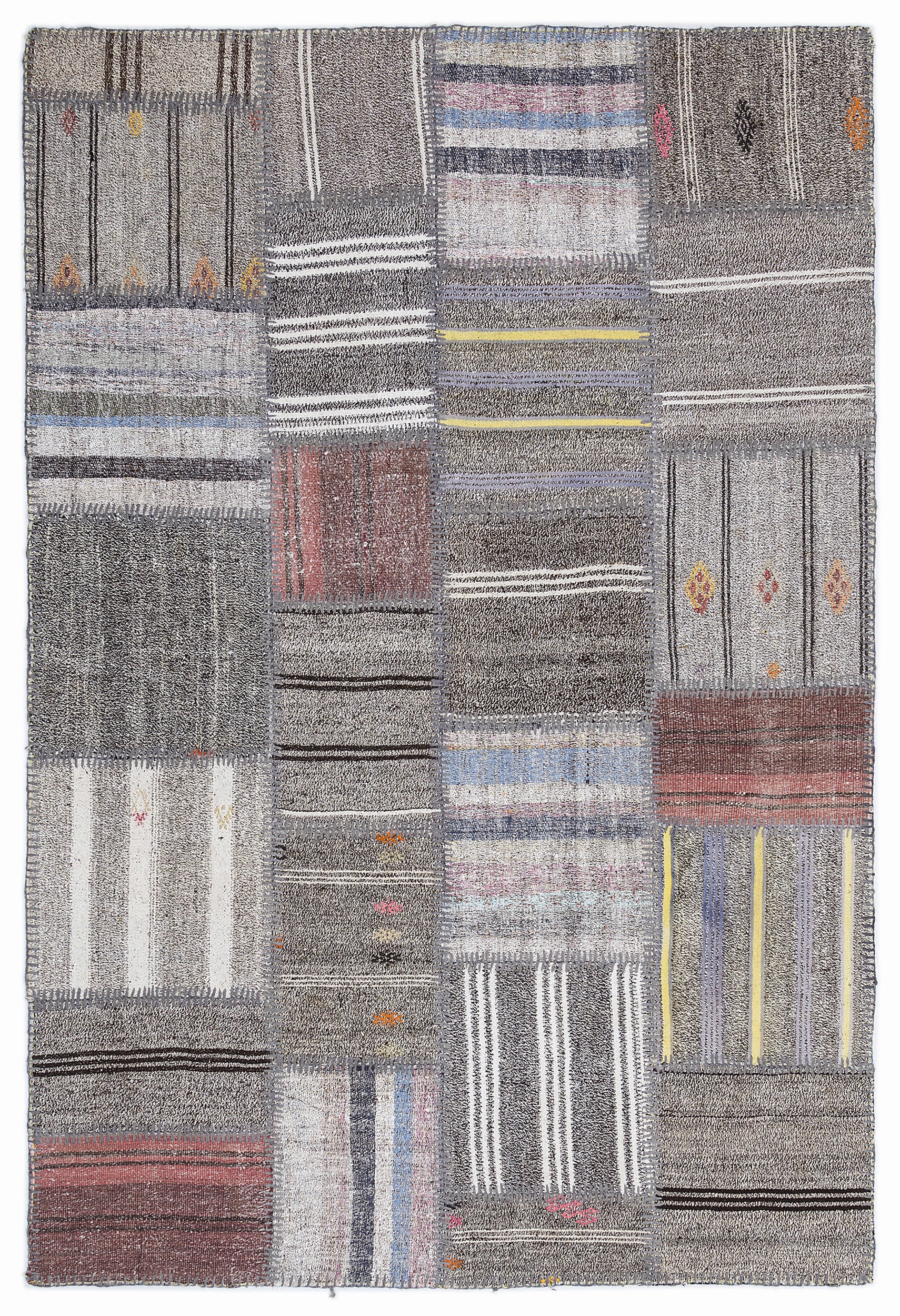 Striped Over Dyed Kilim Patchwork Unique Rug 5'3'' x 7'7'' ft 160 x 230 cm