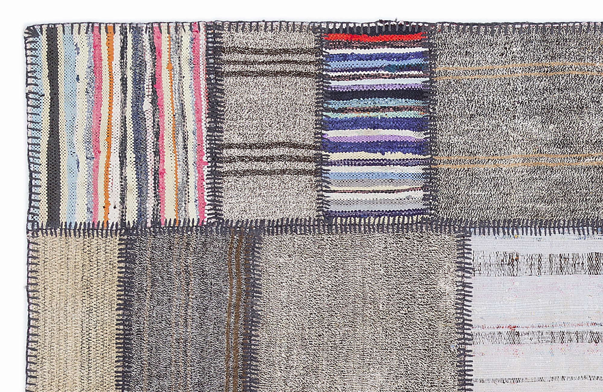 Striped Over Dyed Kilim Patchwork Unique Rug 5'3'' x 7'7'' ft 160 x 230 cm
