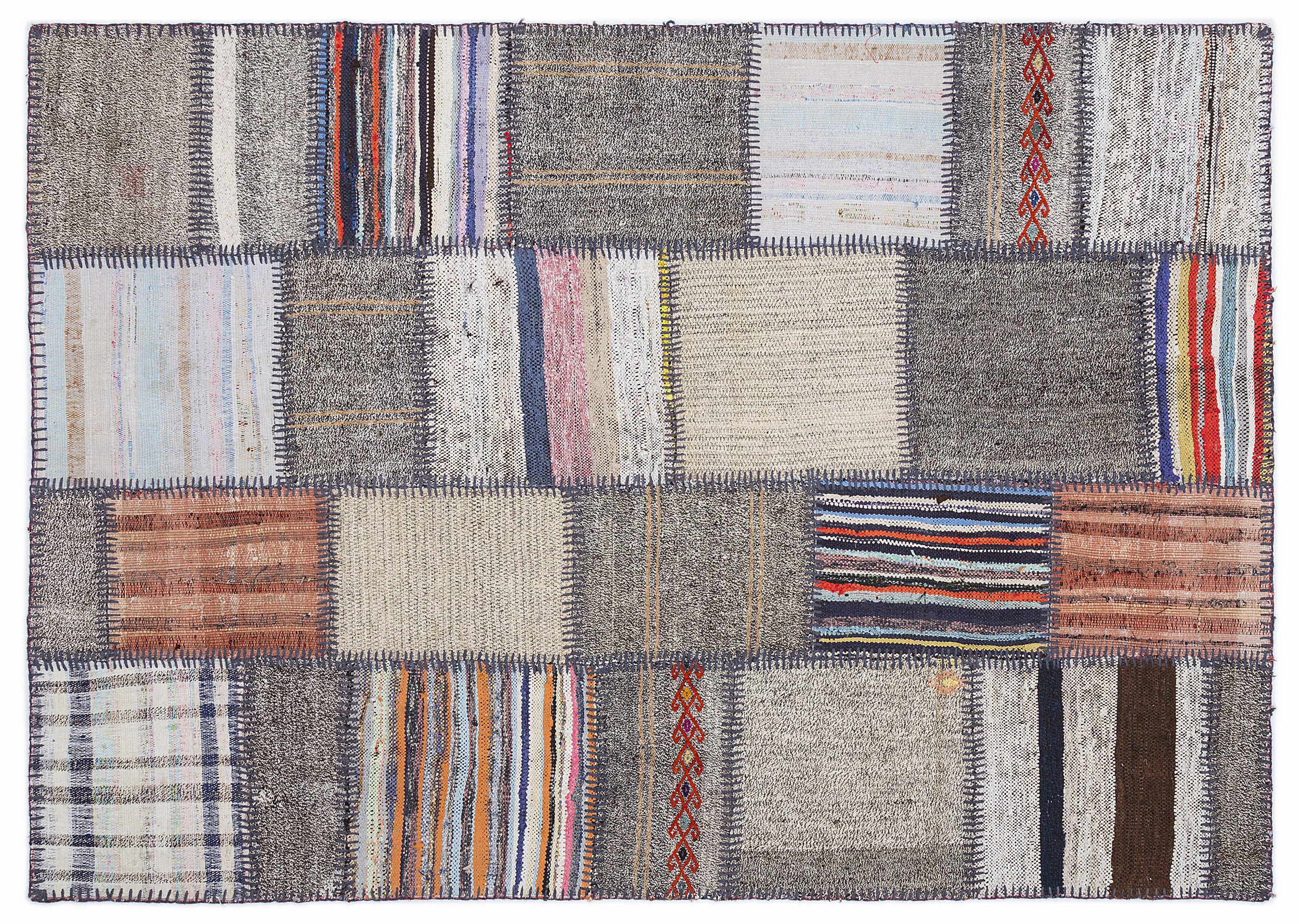 Striped Over Dyed Kilim Patchwork Unique Rug 5'3'' x 7'7'' ft 160 x 230 cm