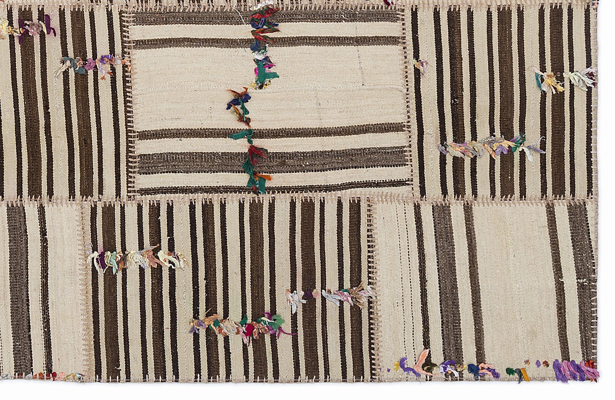 Striped Over Dyed Kilim Patchwork Unique Rug 5'3'' x 7'7'' ft 160 x 230 cm