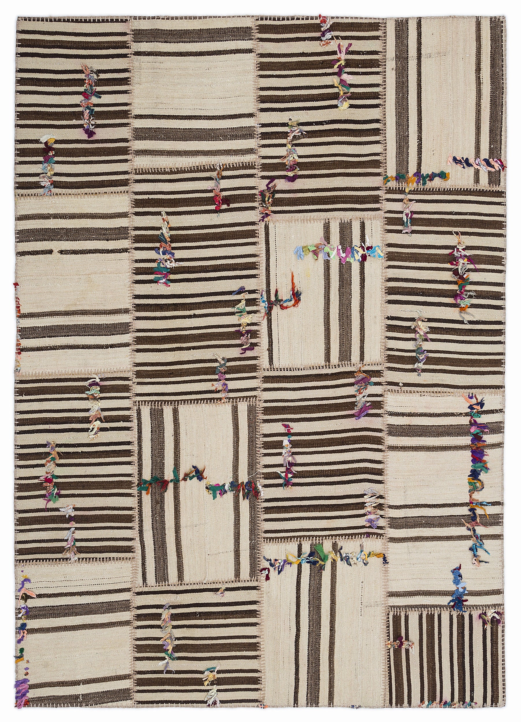 Striped Over Dyed Kilim Patchwork Unique Rug 5'3'' x 7'7'' ft 160 x 230 cm