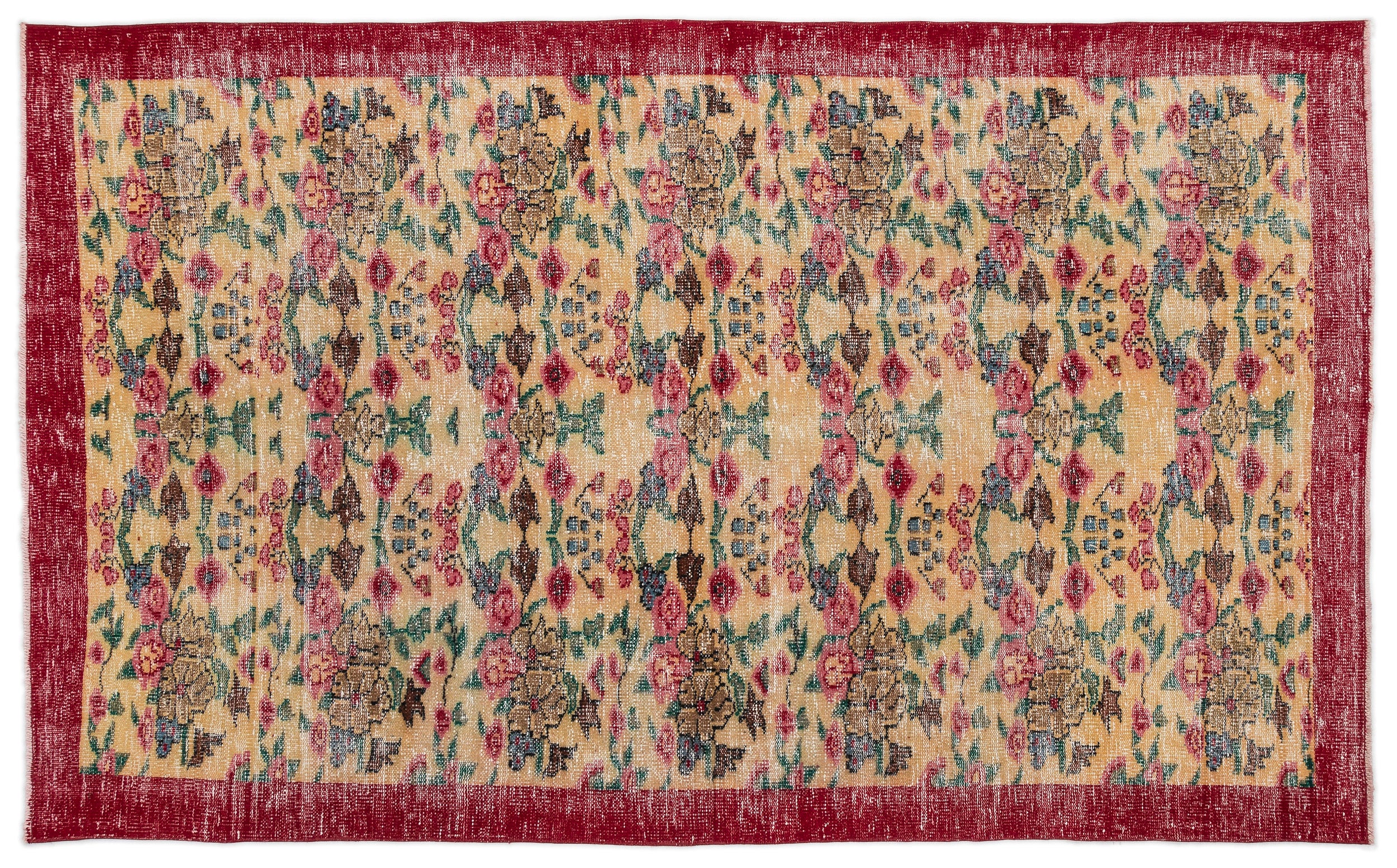 Retro Design Natural Red Floral Vintage Rug 5'5'' x 9'0'' ft 164 x 275 cm