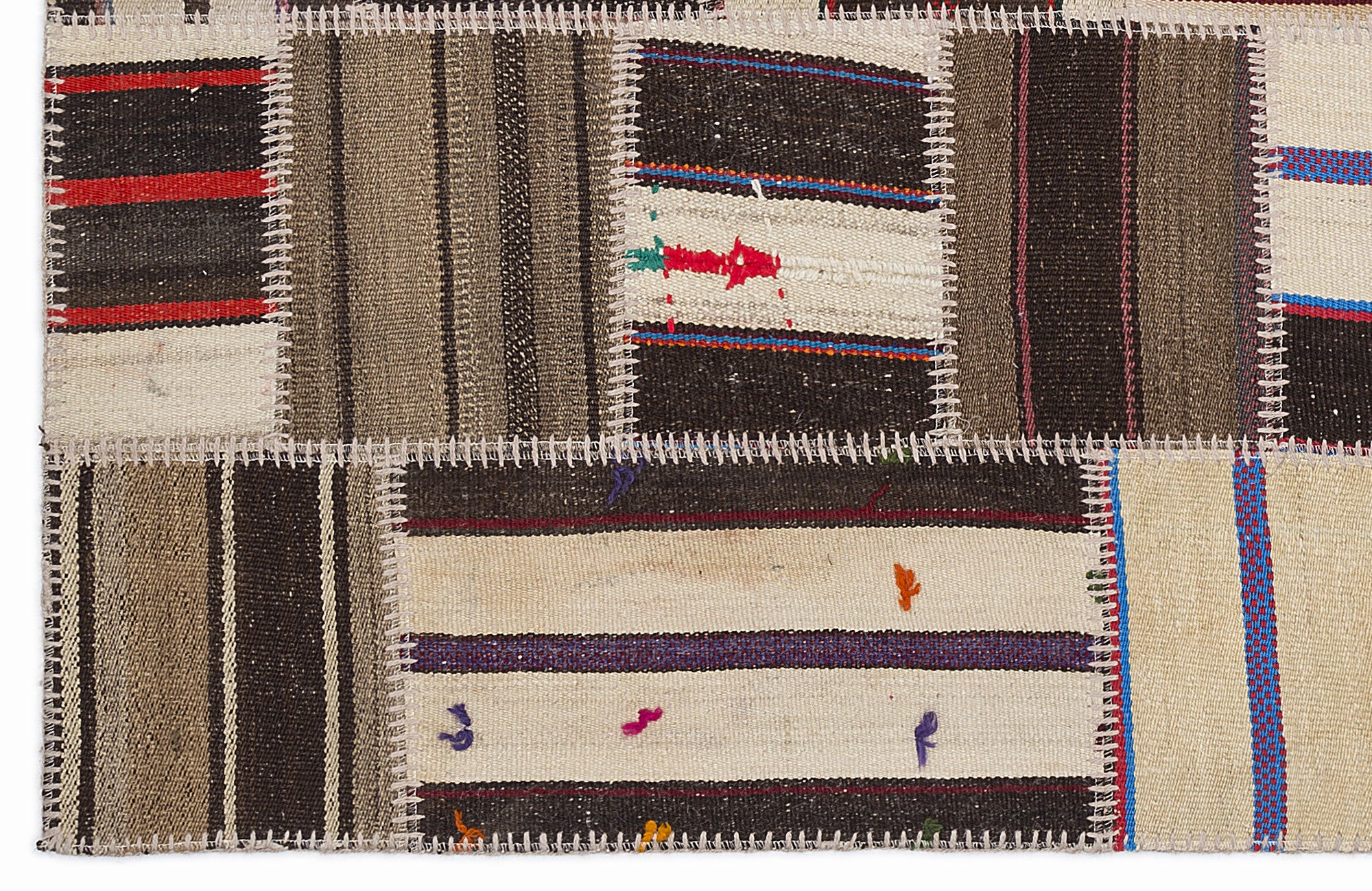 Striped Over Dyed Kilim Patchwork Unique Rug 3'11'' x 5'11'' ft 120 x 180 cm