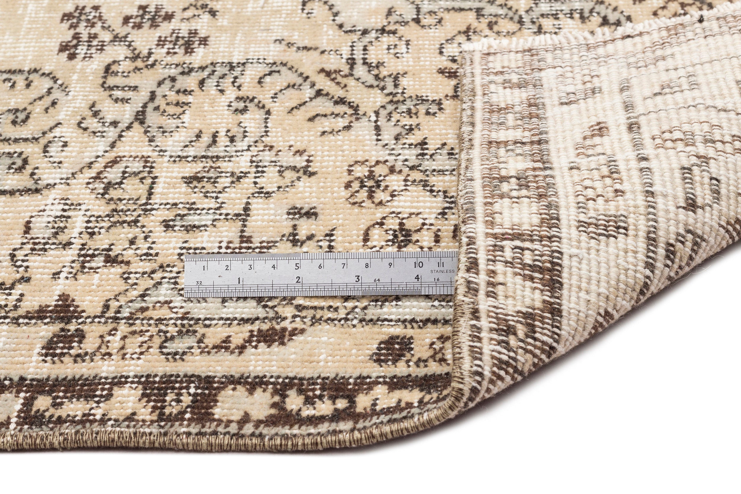 Beige Over Dyed Vintage Rug 5'4'' x 8'11'' ft 162 x 272 cm
