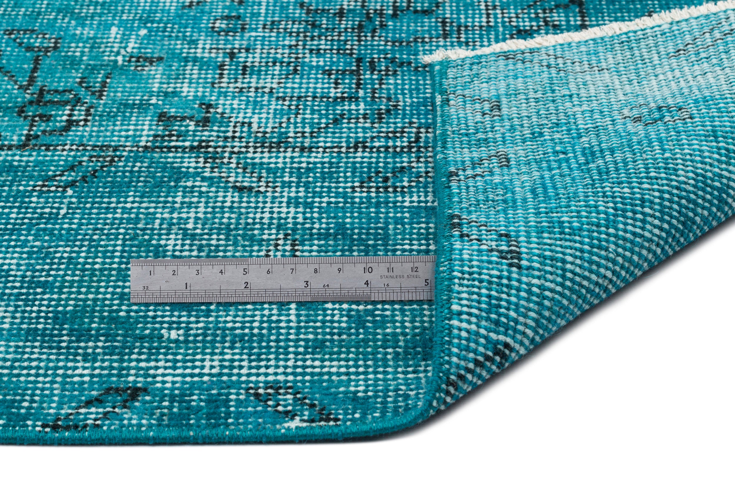 Turquoise Over Dyed Vintage Rug 5'6'' x 9'5'' ft 168 x 286 cm