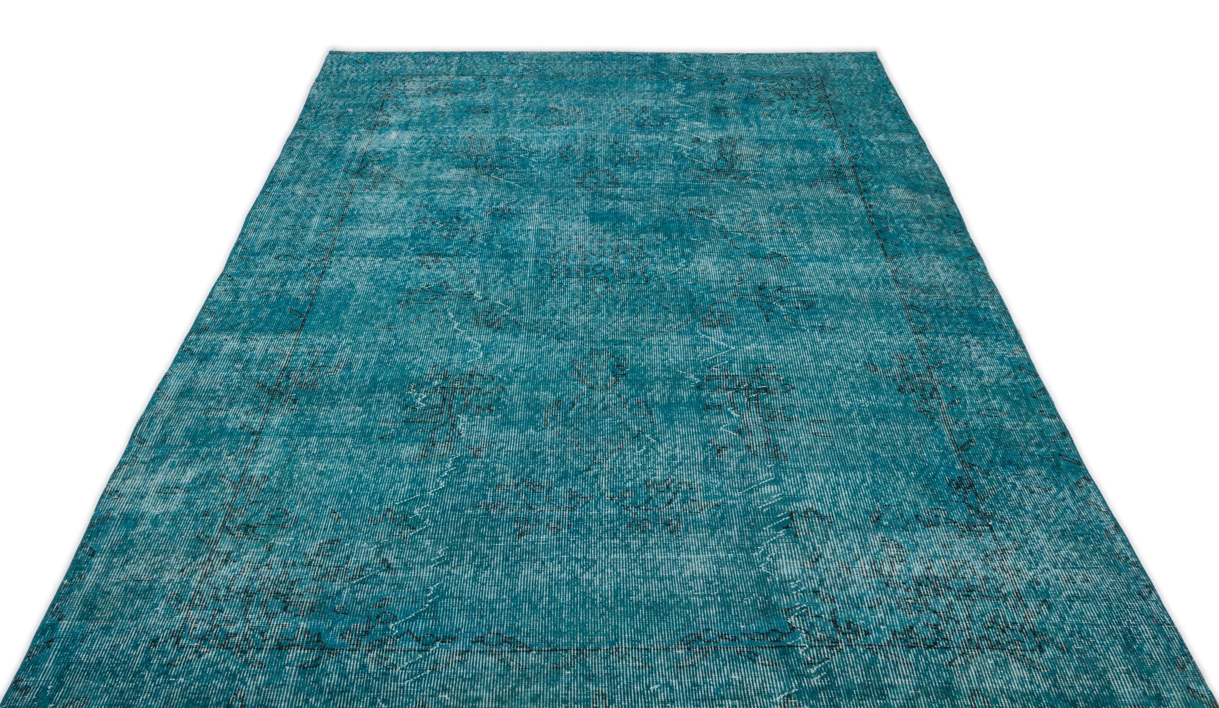 Turquoise Over Dyed Vintage Rug 5'6'' x 9'5'' ft 168 x 286 cm
