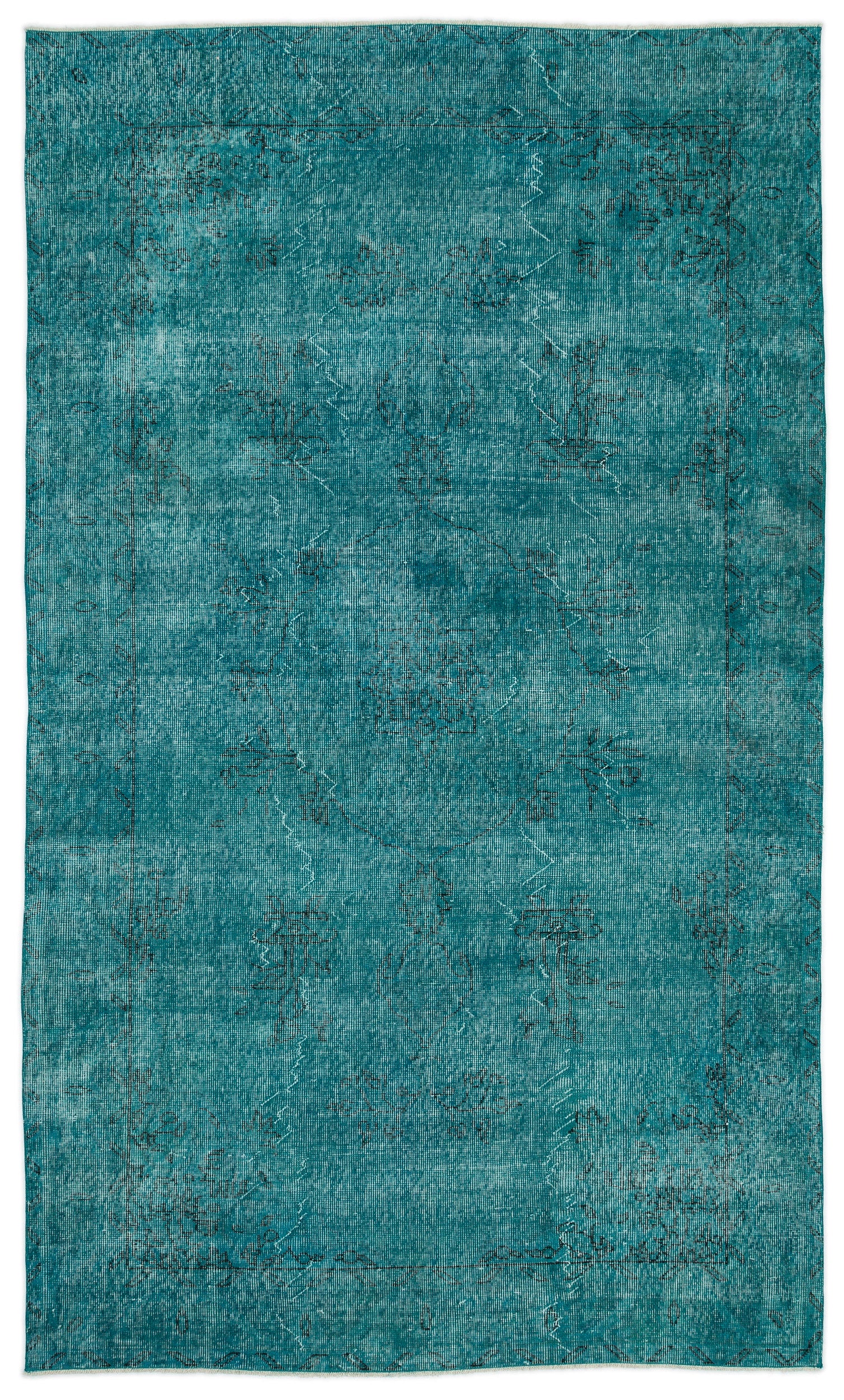 Turquoise Over Dyed Vintage Rug 5'6'' x 9'5'' ft 168 x 286 cm