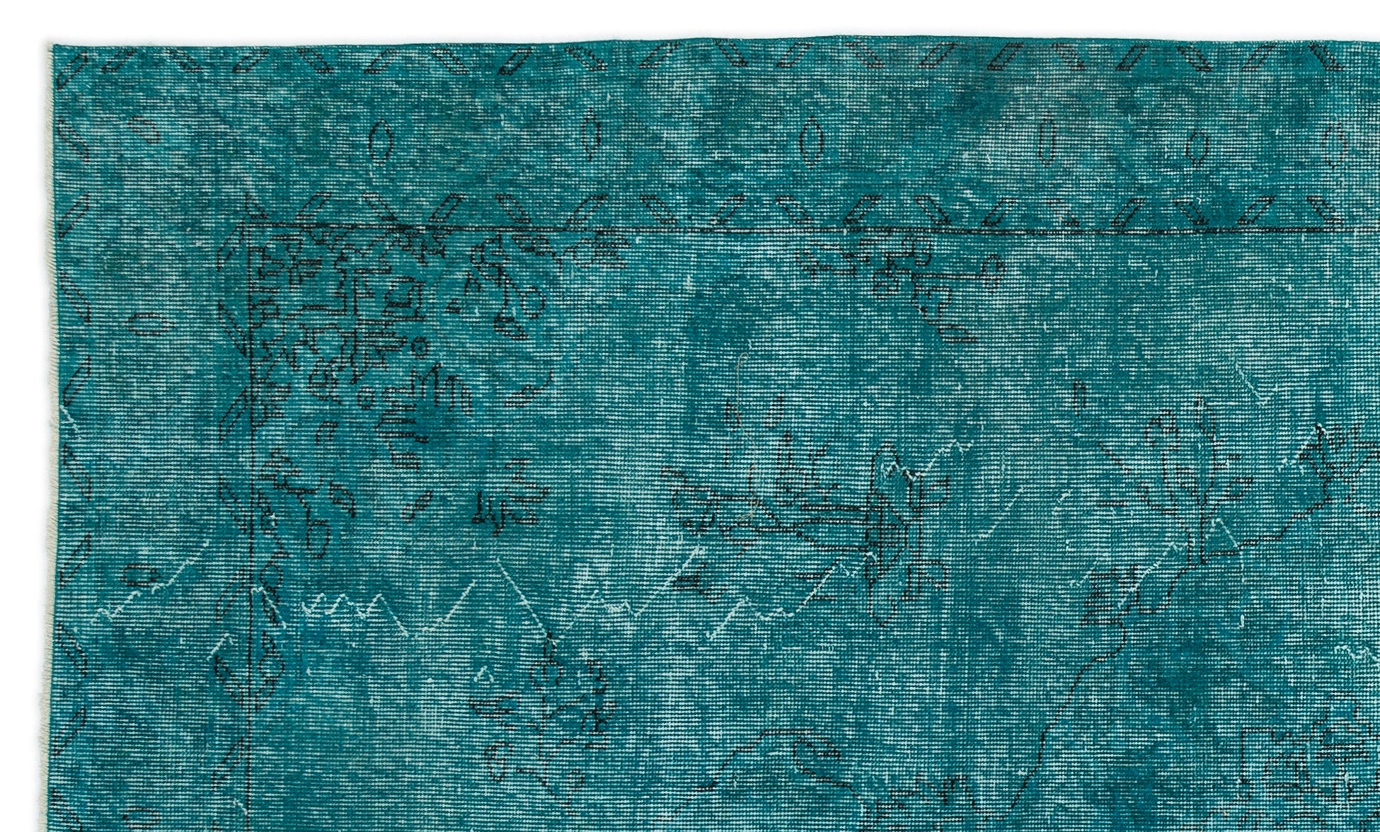 Turquoise Over Dyed Vintage Rug 5'6'' x 9'5'' ft 168 x 286 cm