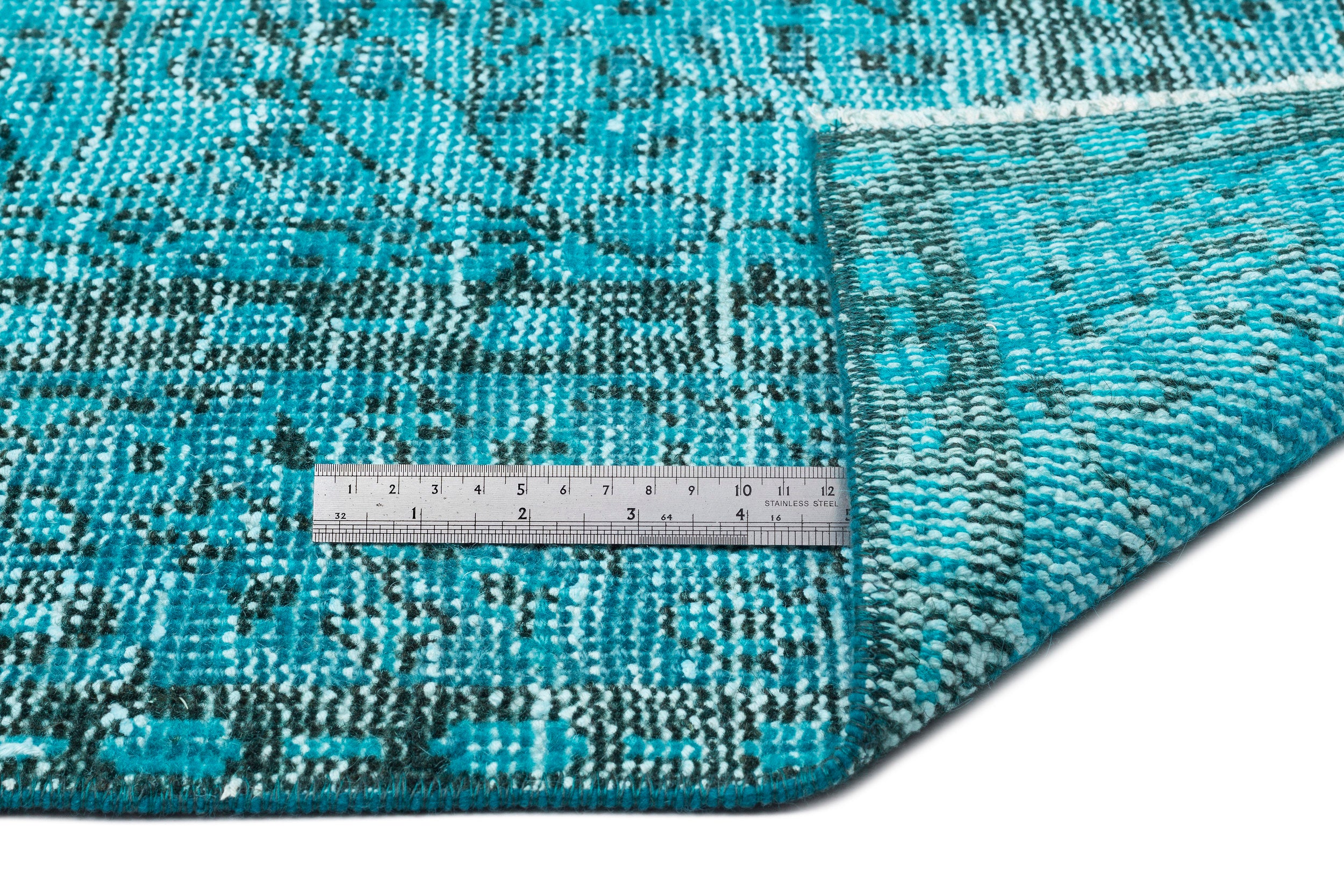 Turquoise Over Dyed Vintage Rug 4'11'' x 9'2'' ft 150 x 280 cm
