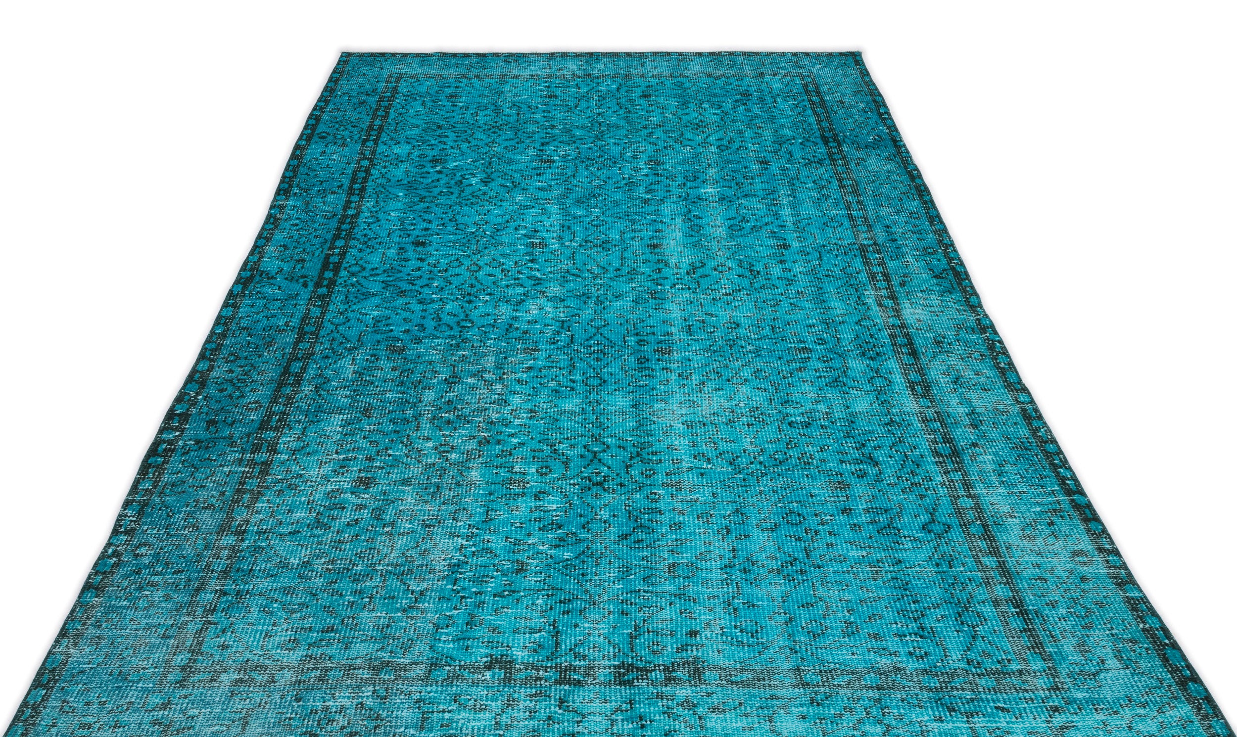 Turquoise Over Dyed Vintage Rug 4'11'' x 9'2'' ft 150 x 280 cm