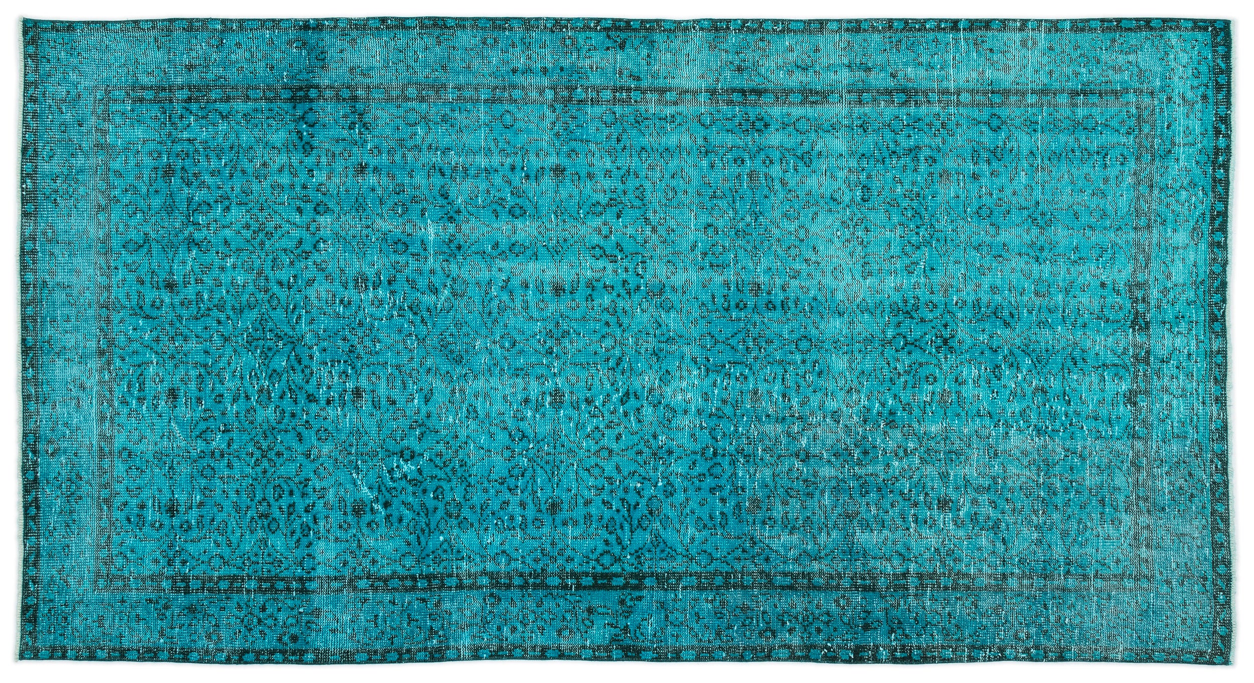 Turquoise Over Dyed Vintage Rug 4'11'' x 9'2'' ft 150 x 280 cm