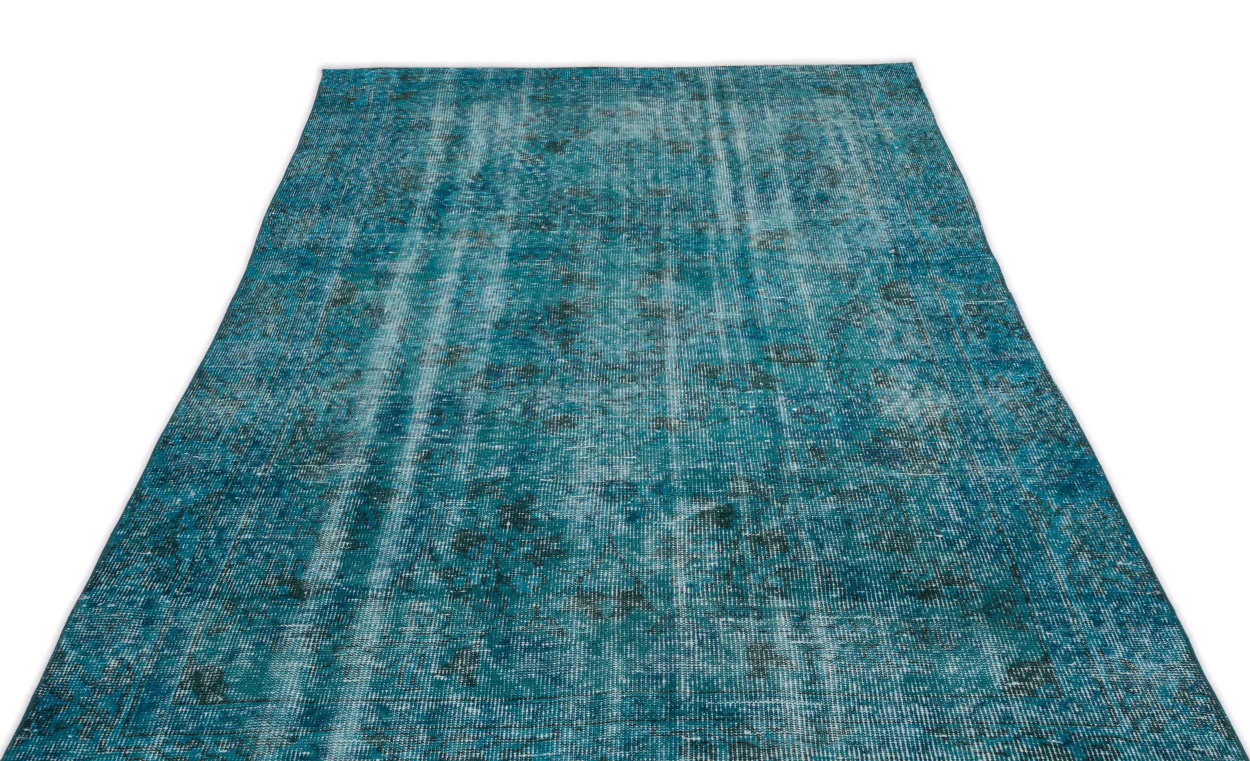 Turquoise Over Dyed Vintage Rug 5'3'' x 8'8'' ft 161 x 264 cm