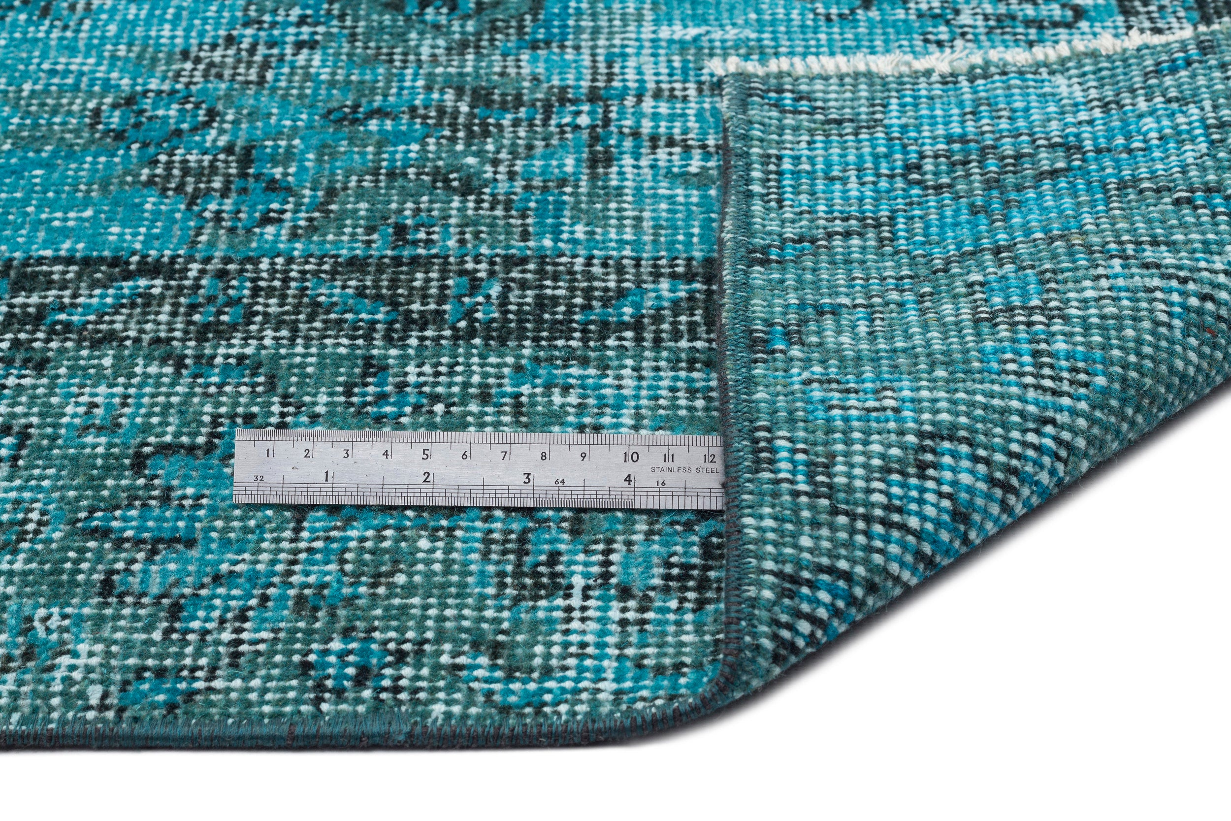 Turquoise Over Dyed Vintage Rug 4'9'' x 8'11'' ft 144 x 271 cm