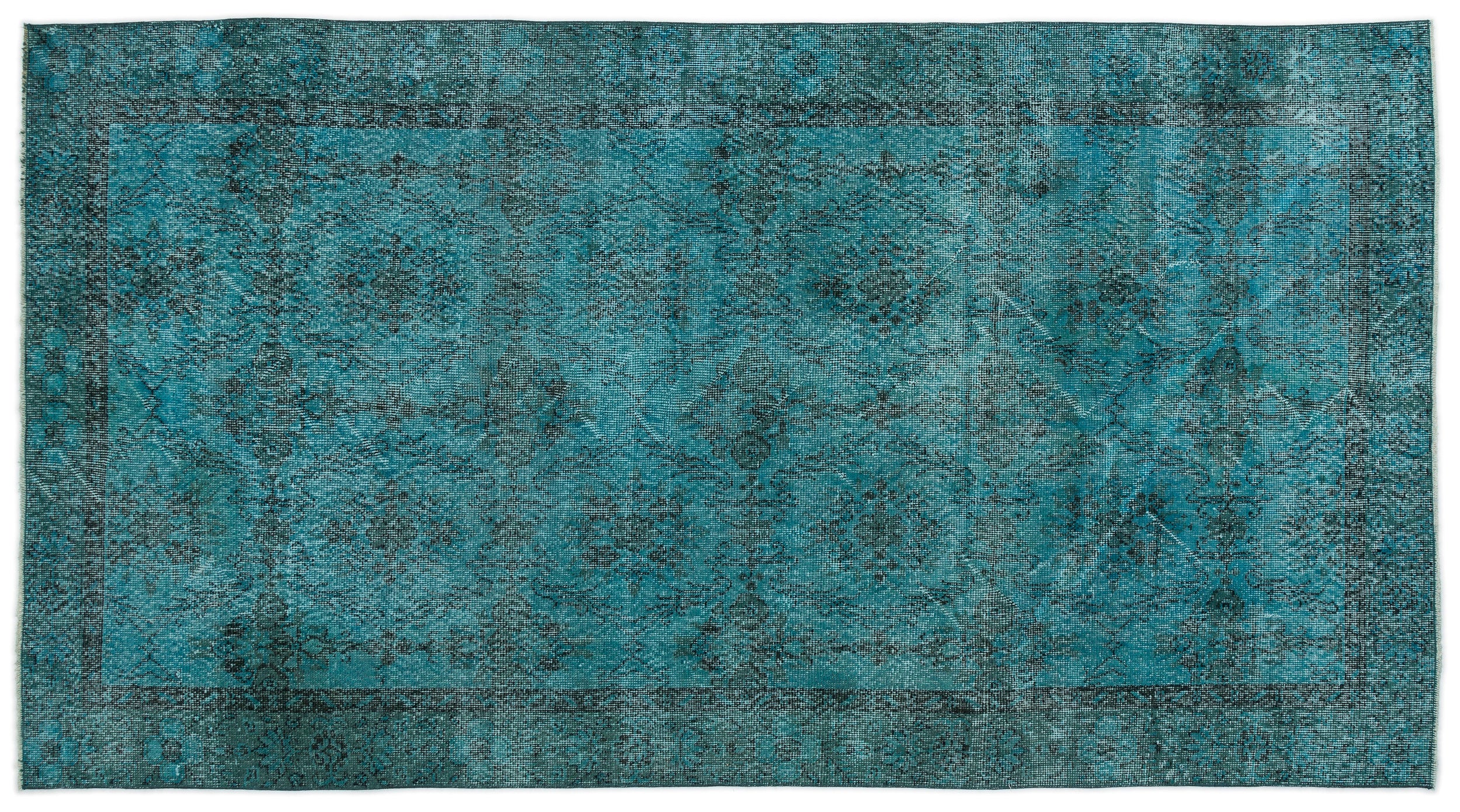 Turquoise Over Dyed Vintage Rug 4'9'' x 8'11'' ft 144 x 271 cm