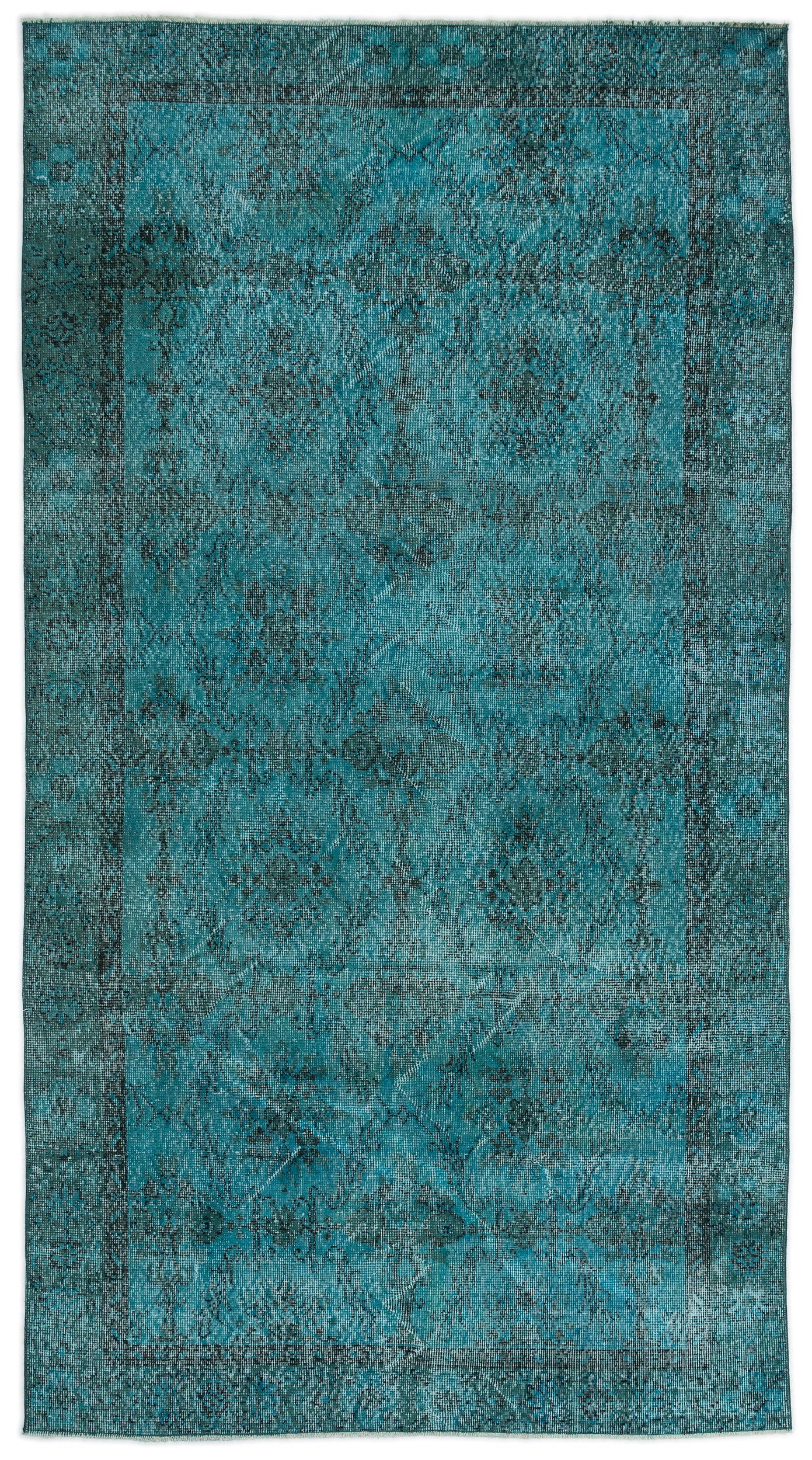 Turquoise Over Dyed Vintage Rug 4'9'' x 8'11'' ft 144 x 271 cm