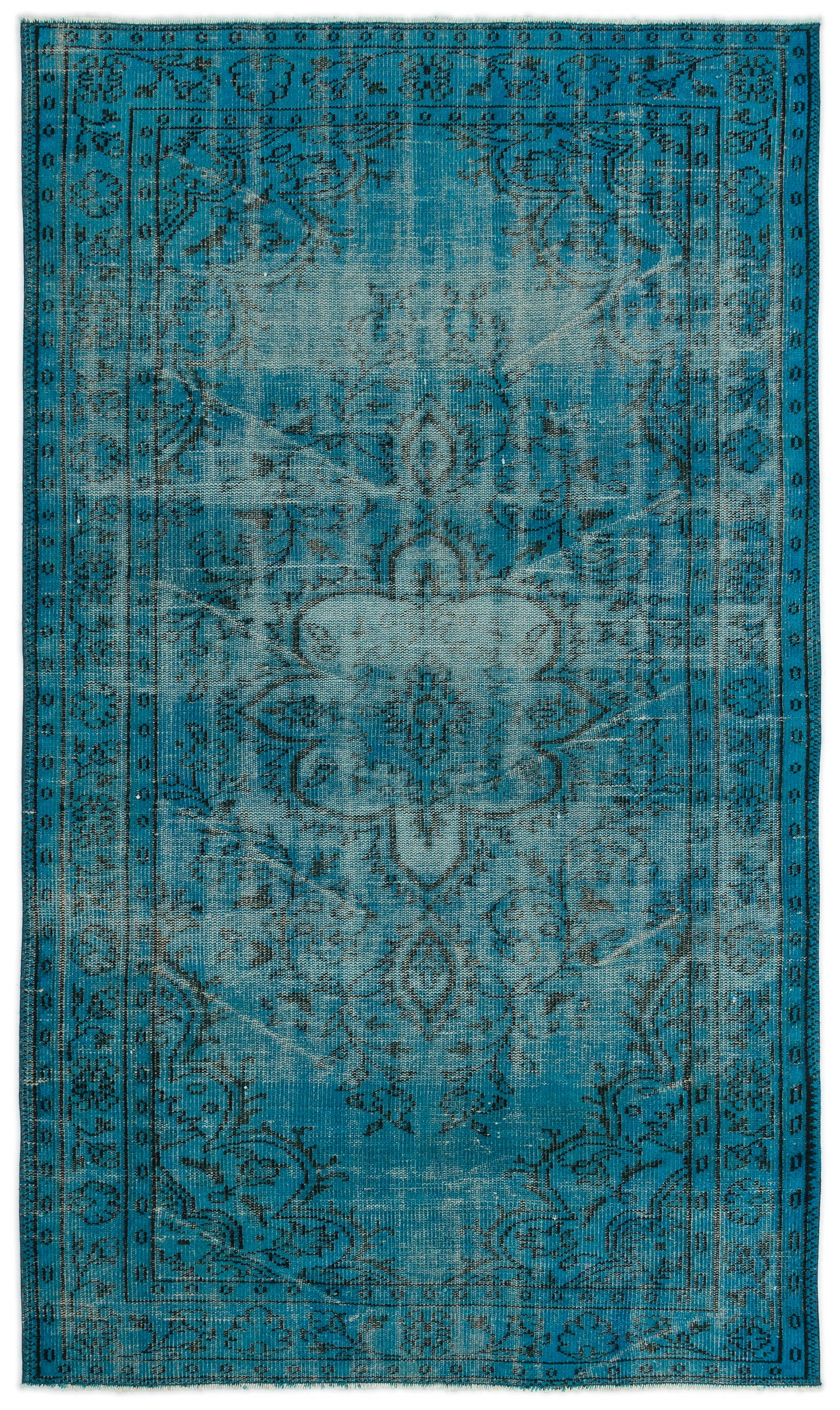 Turquoise Over Dyed Vintage Rug 4'11'' x 8'4'' ft 151 x 253 cm