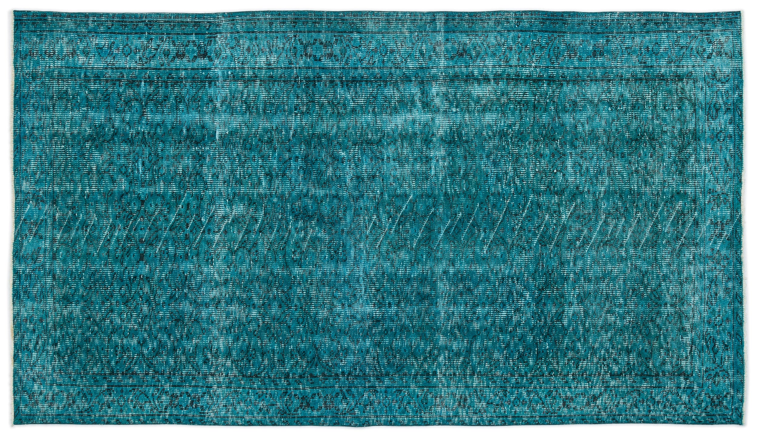Turquoise Over Dyed Vintage Rug 4'9'' x 8'4'' ft 145 x 255 cm