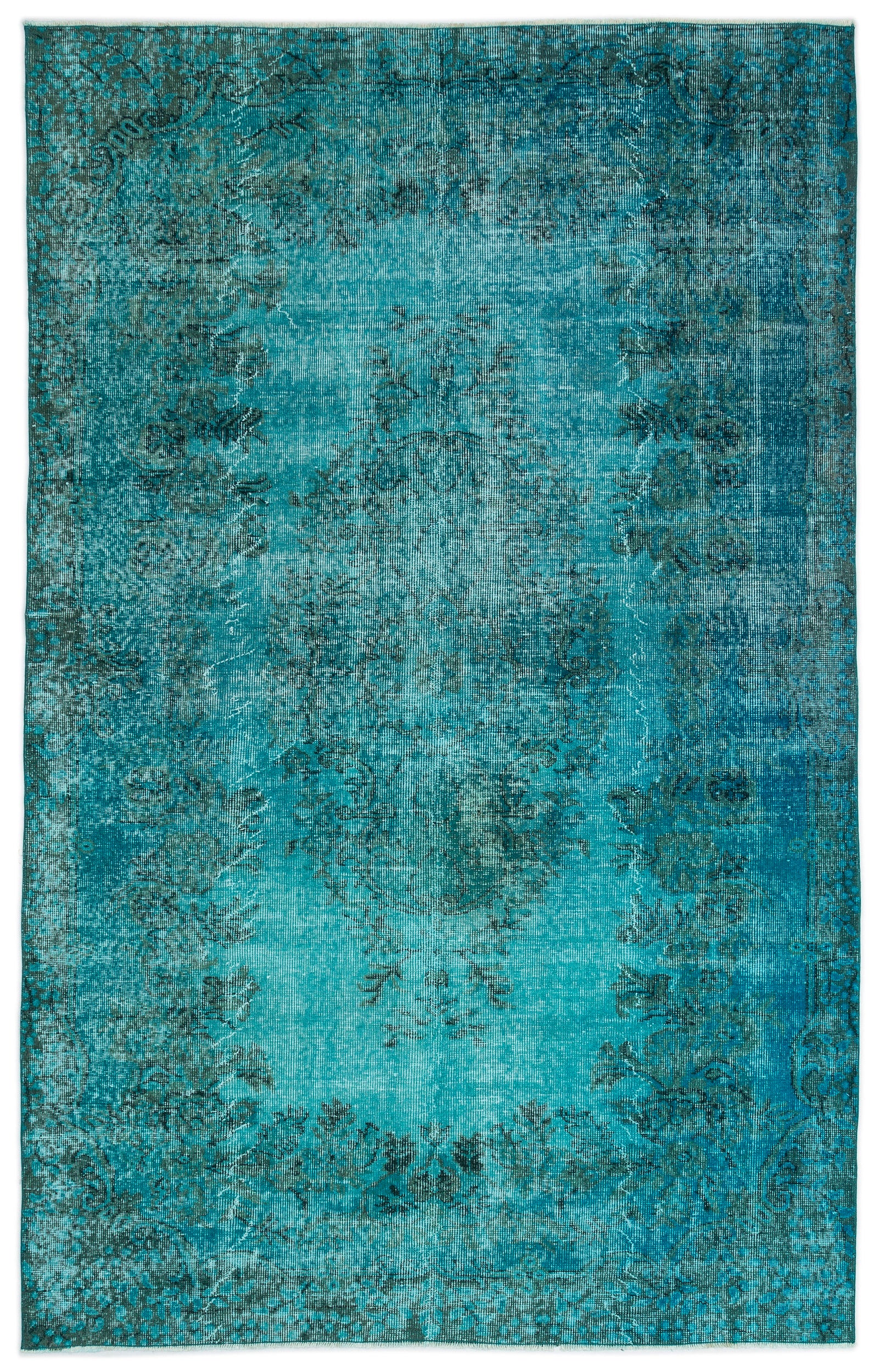 Turquoise Over Dyed Vintage Rug 5'6'' x 8'8'' ft 168 x 265 cm