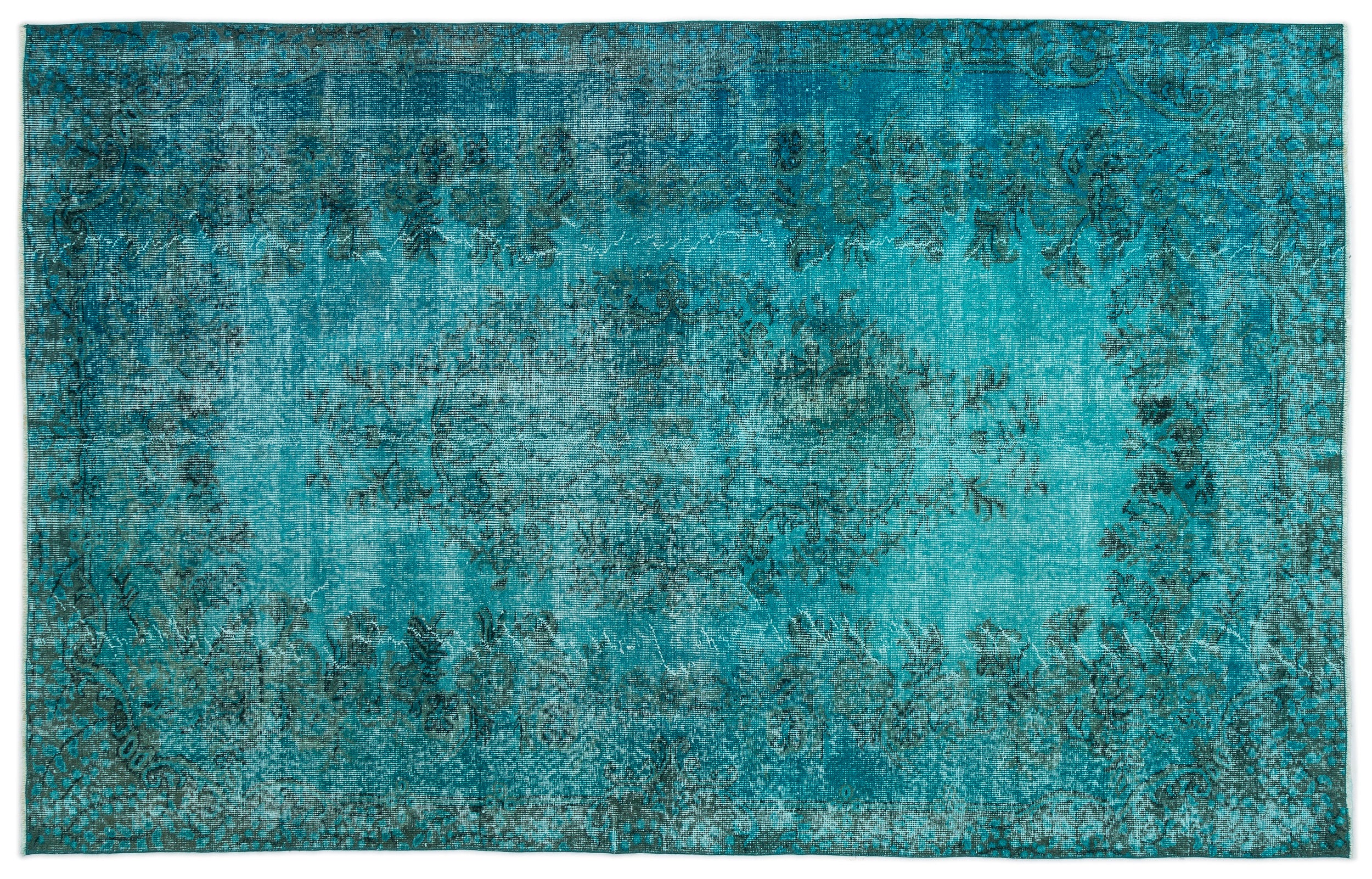 Turquoise Over Dyed Vintage Rug 5'6'' x 8'8'' ft 168 x 265 cm