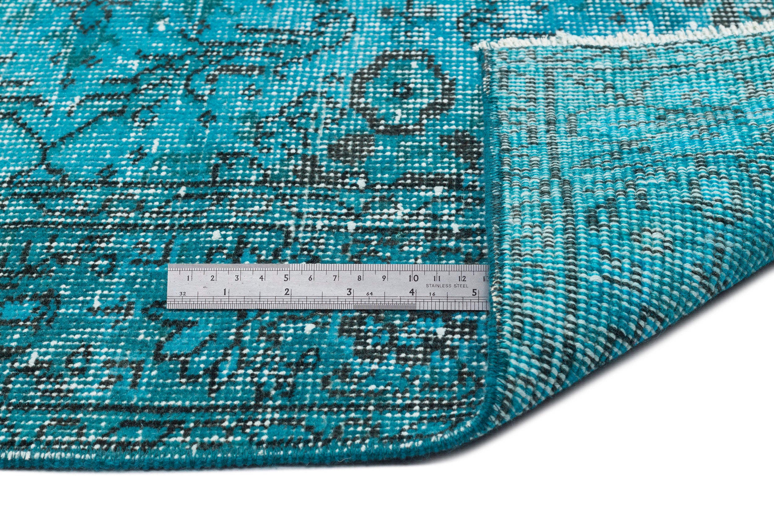 Turquoise Over Dyed Vintage Rug 4'10'' x 8'8'' ft 148 x 265 cm
