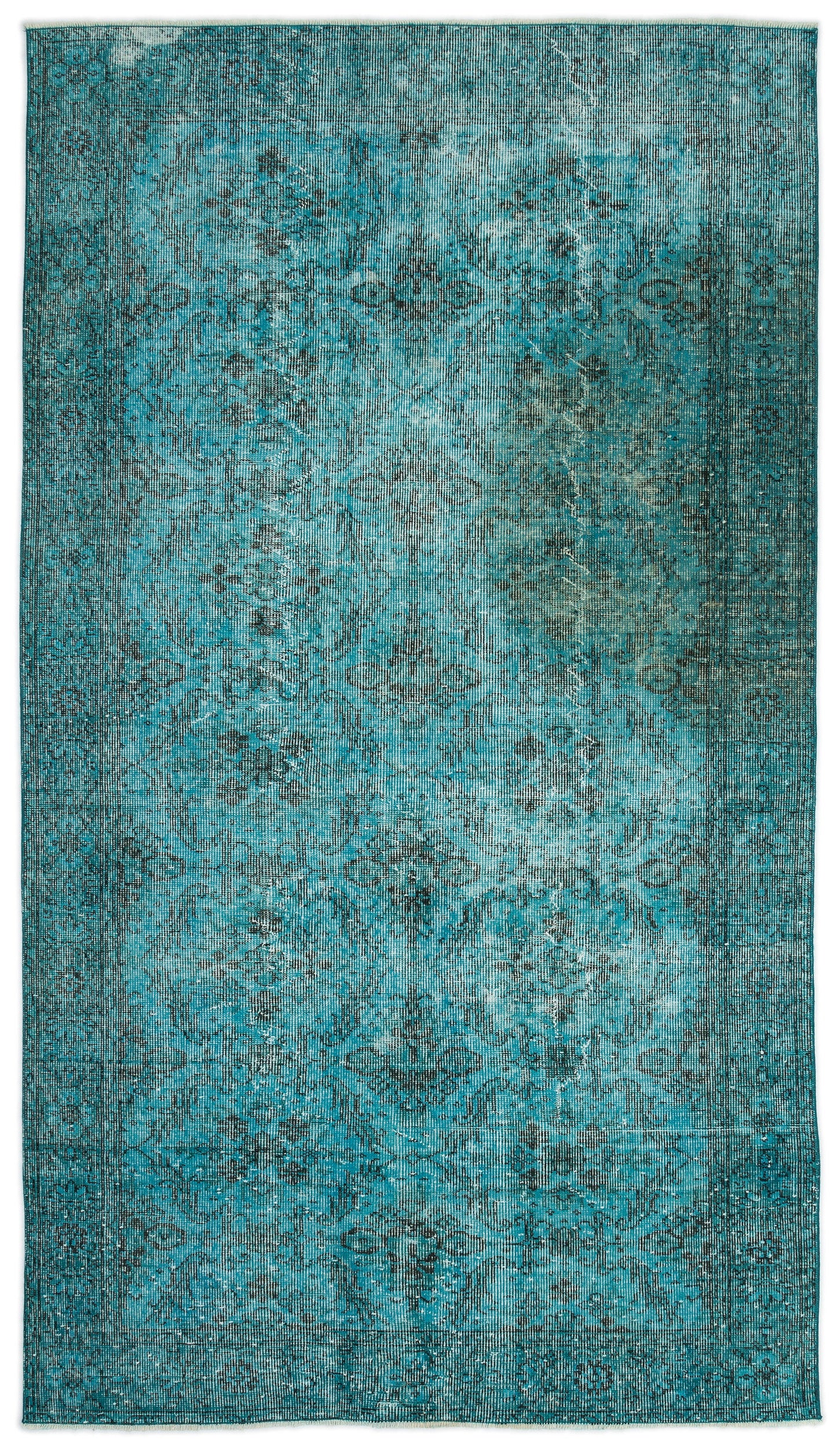 Turquoise Over Dyed Vintage Rug 4'10'' x 8'8'' ft 148 x 265 cm