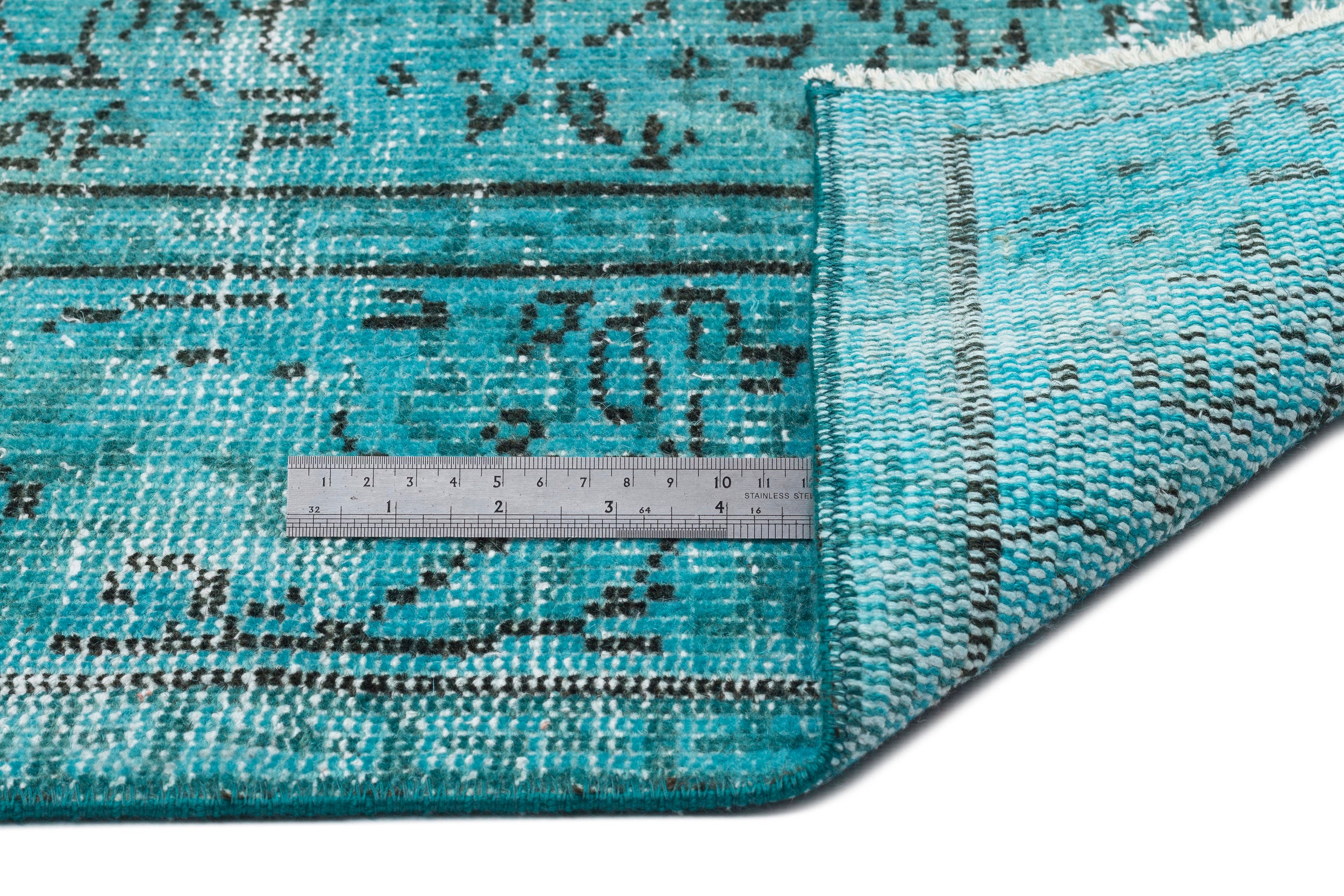 Turquoise Over Dyed Vintage Rug 5'6'' x 8'6'' ft 168 x 258 cm