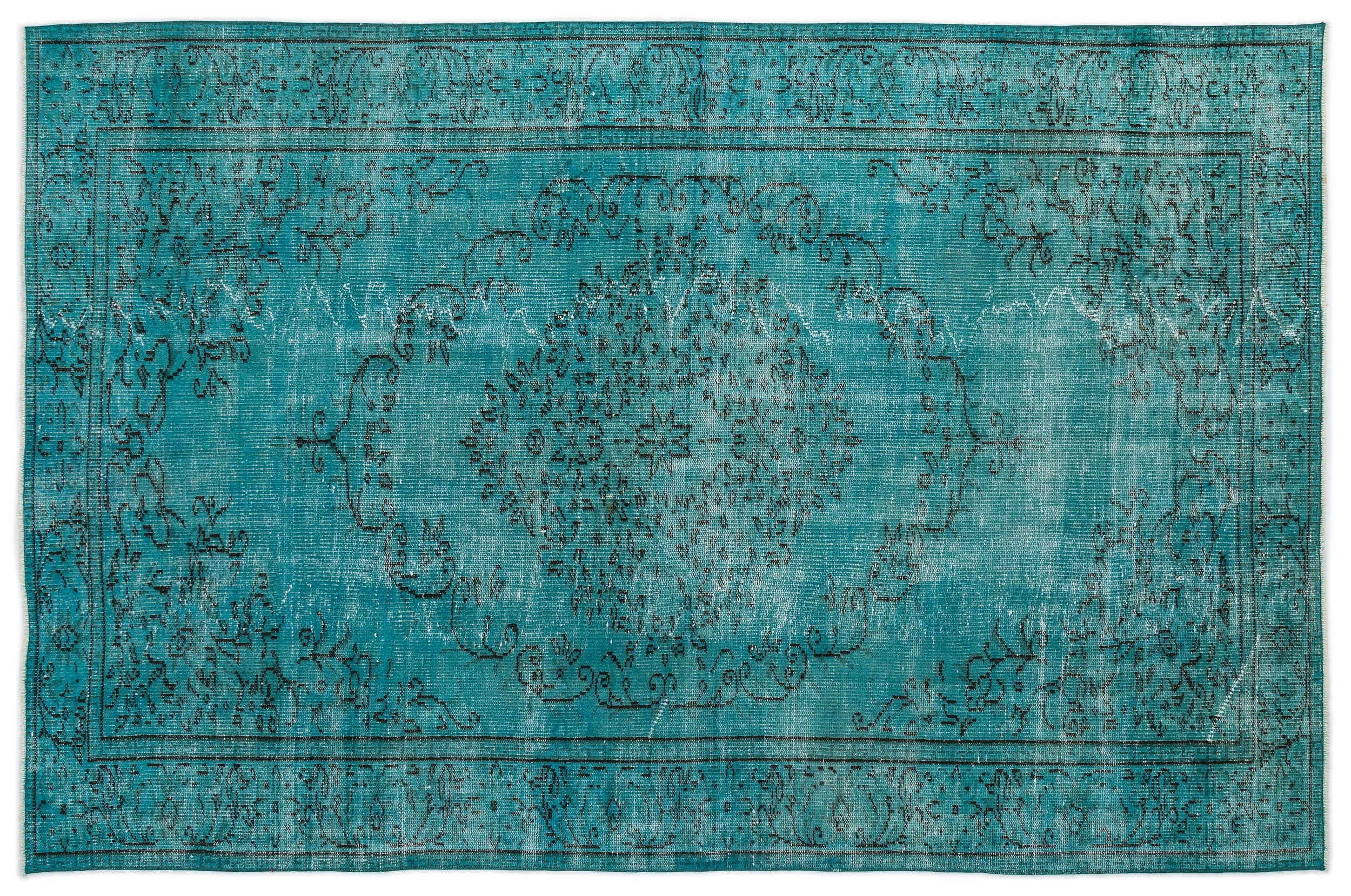 Turquoise Over Dyed Vintage Rug 5'6'' x 8'6'' ft 168 x 258 cm
