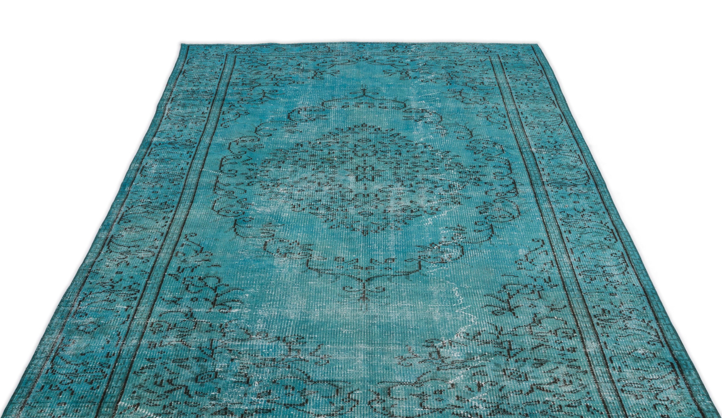 Turquoise Over Dyed Vintage Rug 5'6'' x 8'6'' ft 168 x 258 cm