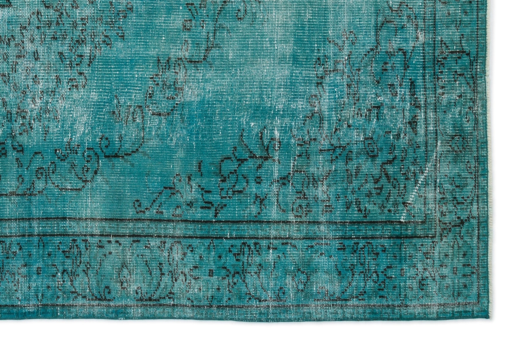 Turquoise Over Dyed Vintage Rug 5'6'' x 8'6'' ft 168 x 258 cm