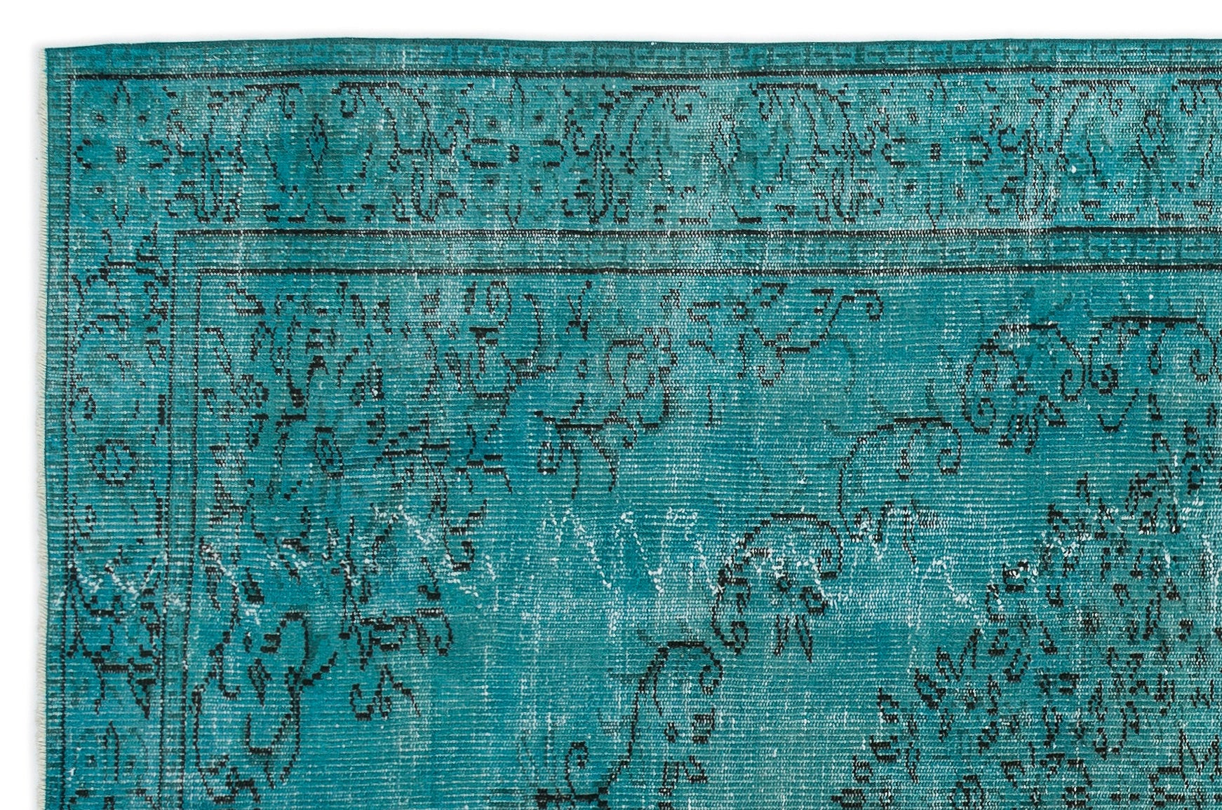 Turquoise Over Dyed Vintage Rug 5'6'' x 8'6'' ft 168 x 258 cm