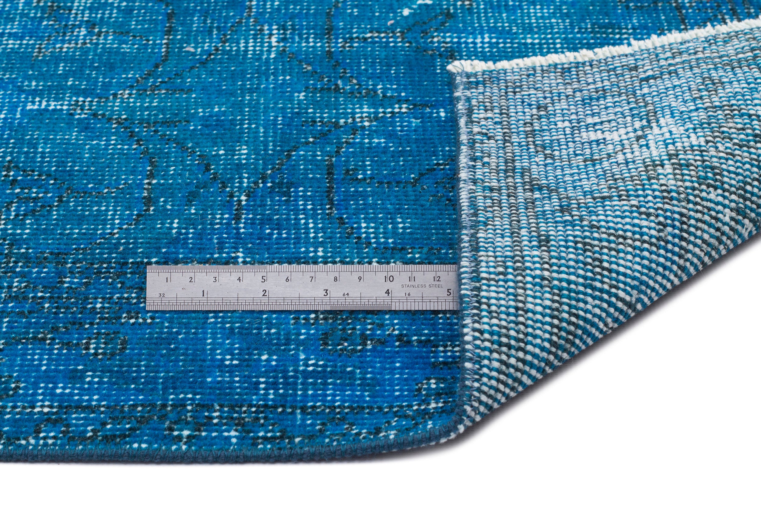 Turquoise Over Dyed Vintage Rug 3'7'' x 6'9'' ft 110 x 207 cm