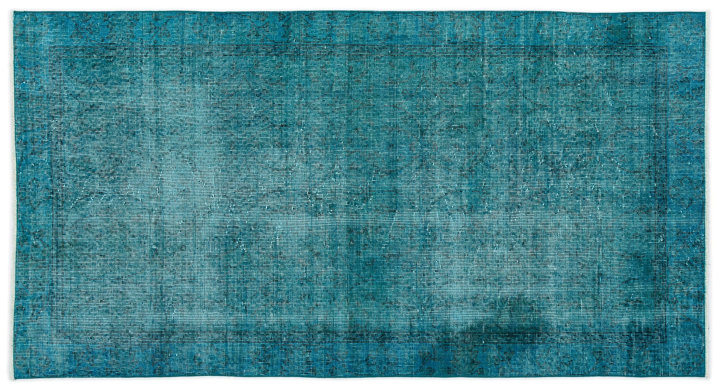 Turquoise Over Dyed Vintage Rug 3'7'' x 6'10'' ft 108 x 208 cm