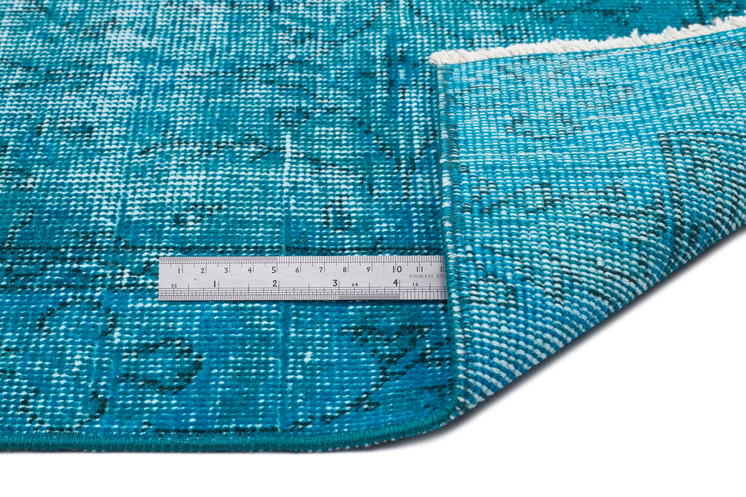 Turquoise Over Dyed Vintage Rug 3'7'' x 6'10'' ft 108 x 208 cm