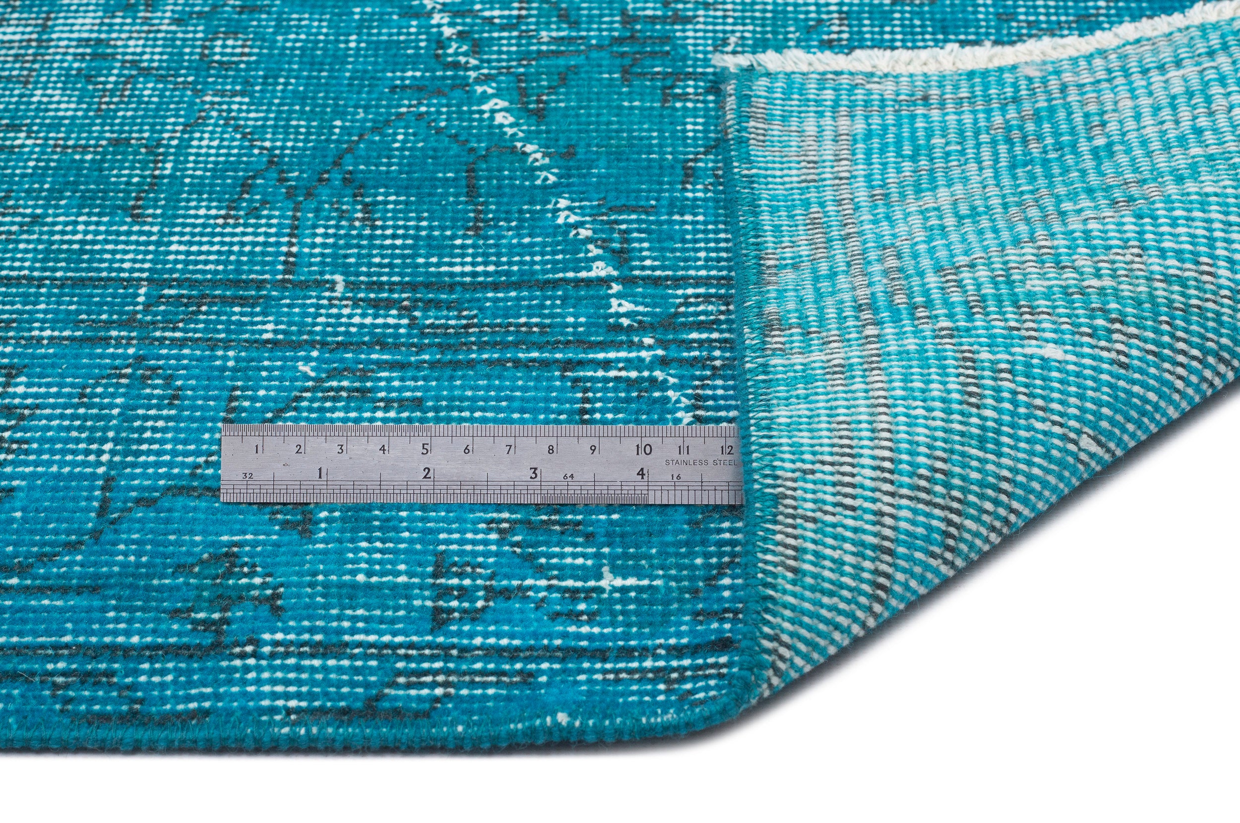 Turquoise Over Dyed Vintage Rug 3'10'' x 6'10'' ft 118 x 208 cm