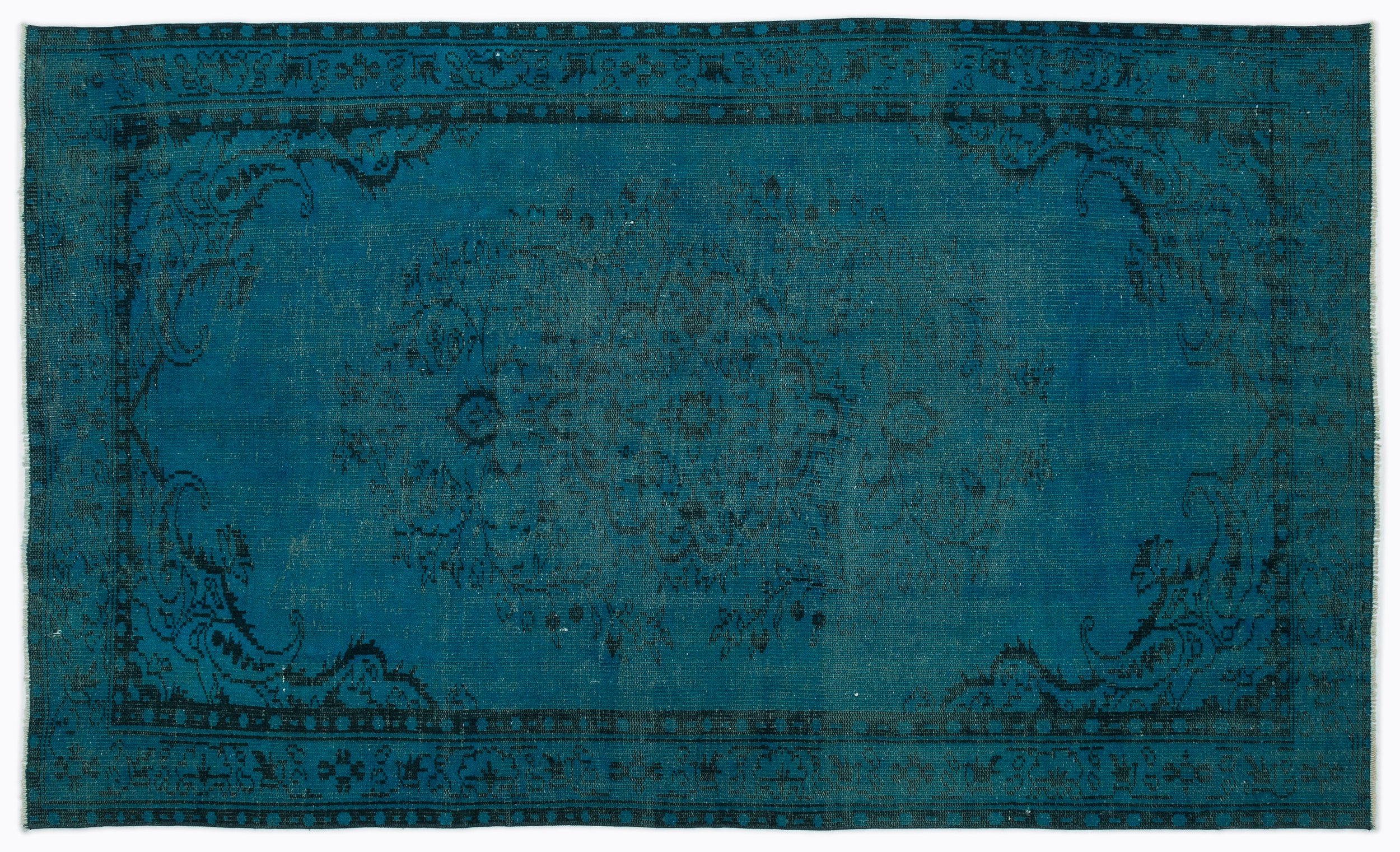 Traditional Design Blue Over Dyed Vintage Rug 5'2'' x 8'6'' ft 158 x 260 cm